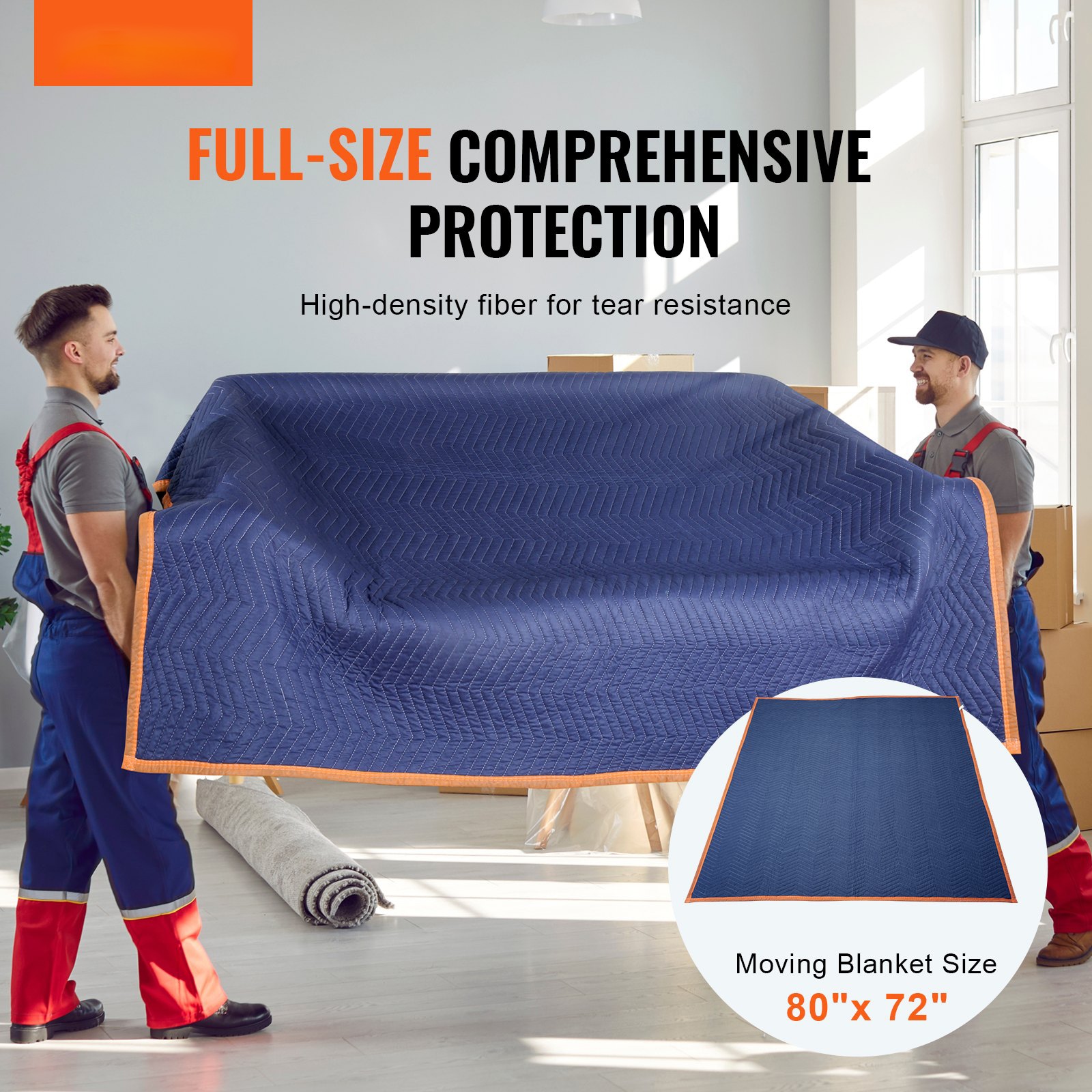 Mecale - 12-Pack 80-in x 72-in Non-Woven Moving Blankets with Double-Lock Stitching - Blue/Orange