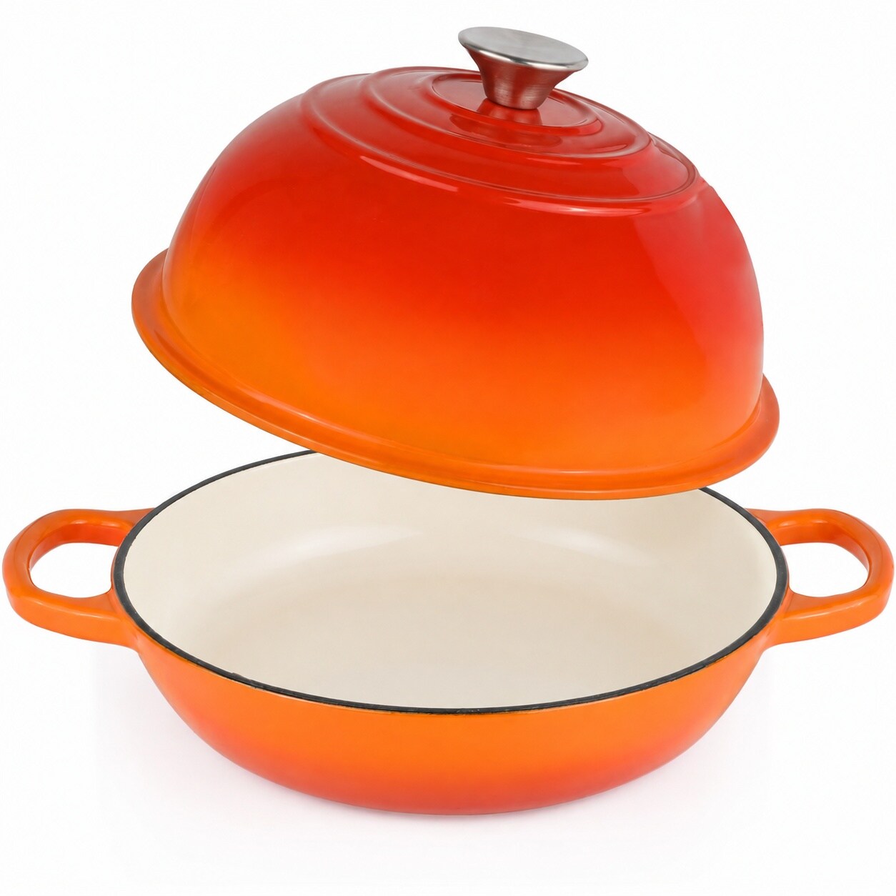 Aoibox  6 qt Round Enameled Cast Iron Bread Dutch Oven in Orange with 10 Inch Dome Lid for Sourdough Baking