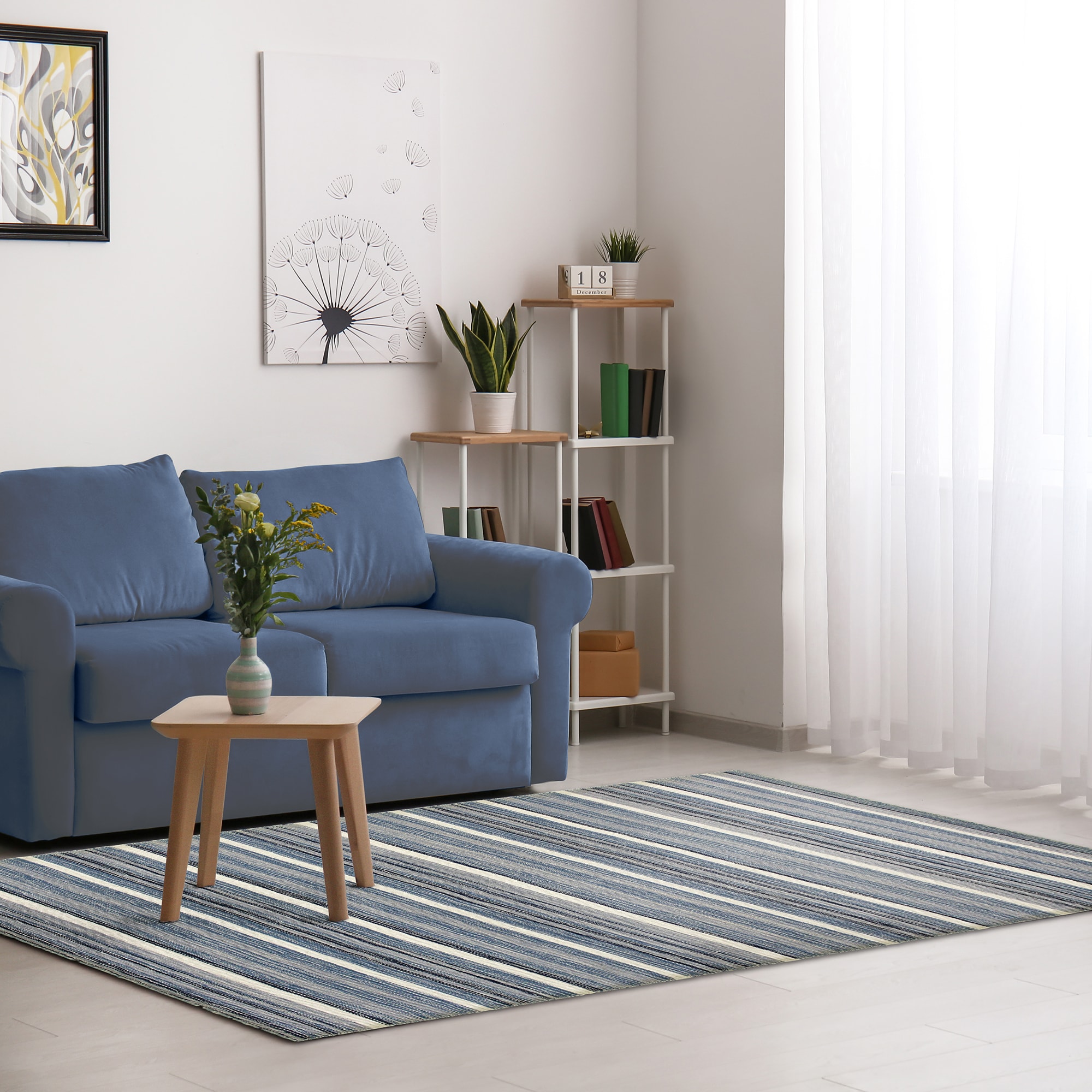 Liora Manne ARB57753933 Aruba 5 x 8 (ft) Loomed Wool Denim Rectangular Indoor Stripe Area rug