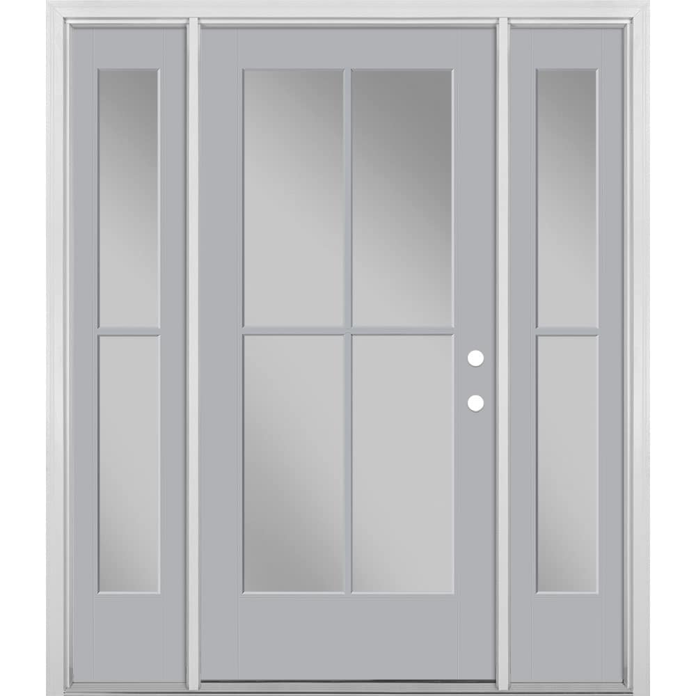 Masonite 1524187 64-in x 80-in x 4-9/16-in Fiberglass Full lite Right-hand inswing Infinity Gray Painted Prehung Front Door with Sidelights with Brickmould Insulating core