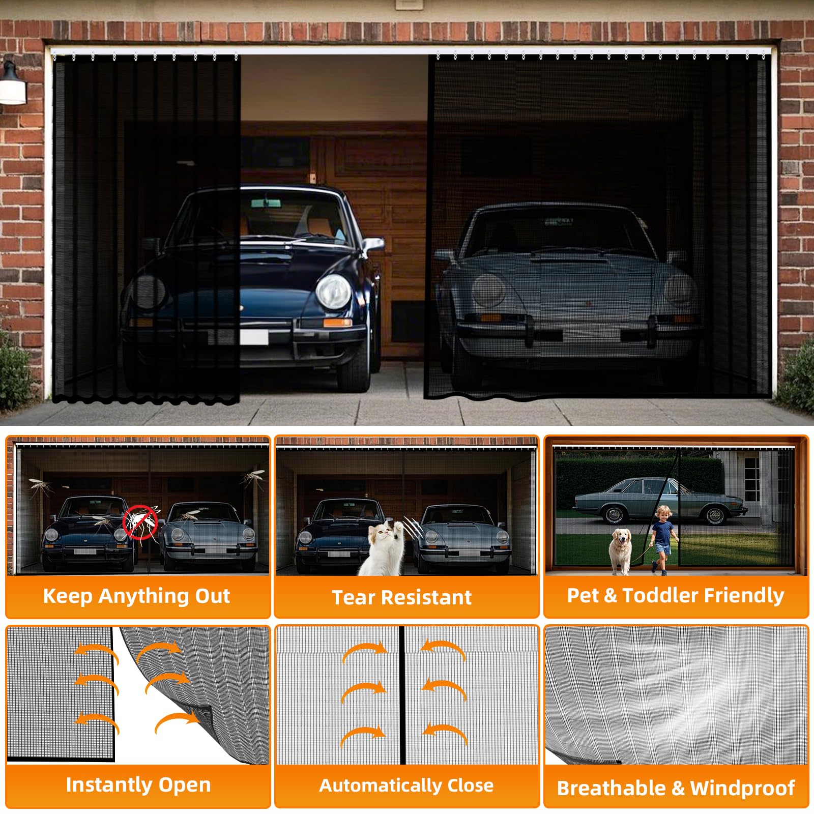 Yichuhaoxi Sliding Garage Door Screen for 2 Car Garage 16x7Ft ...