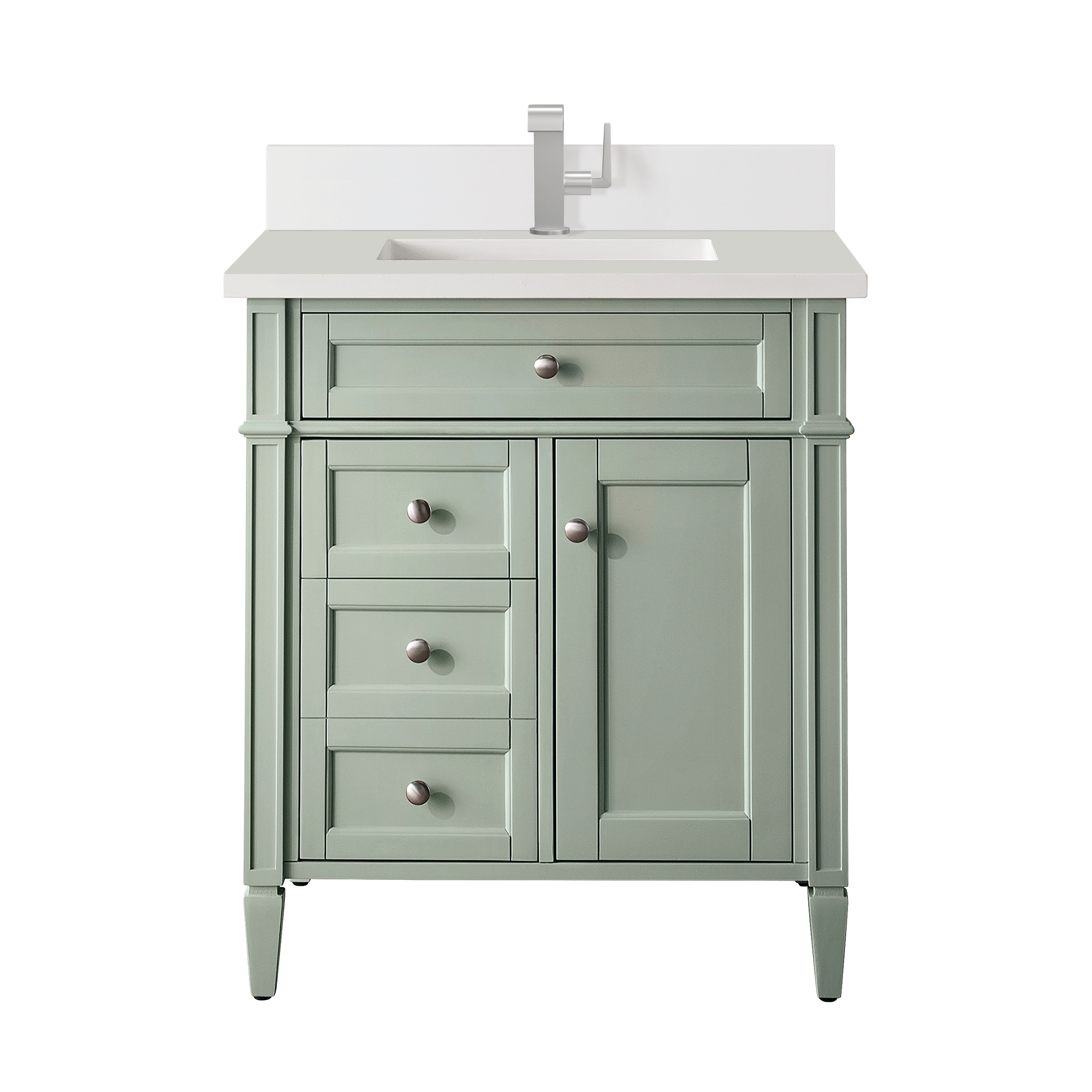 James Martin Vanities 650-V30-SGR-1WZ Brittany 30-in Sage Green Undermount Single Sink Bathroom Vanity with White Zeus Quartz Top