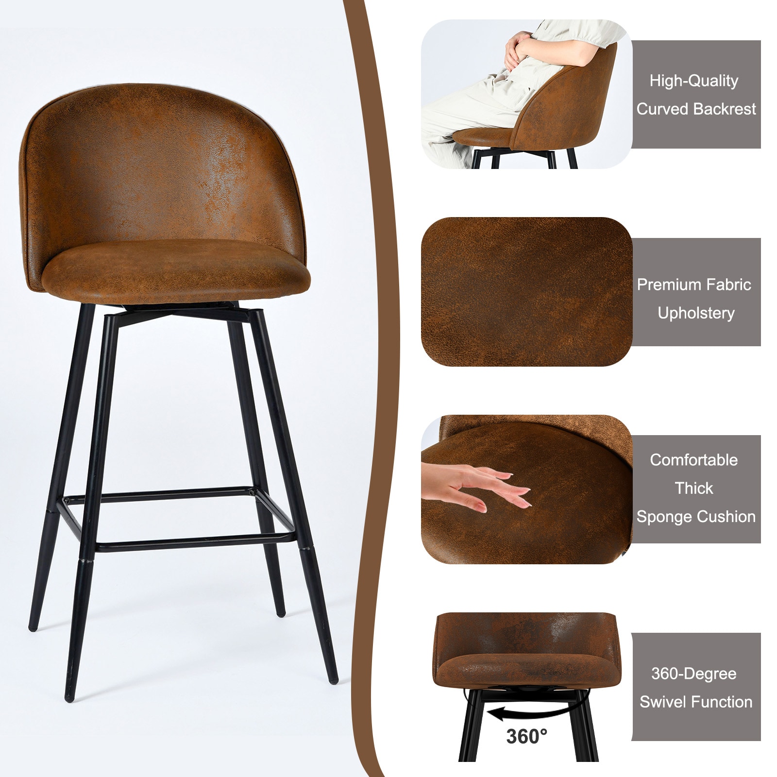 Homy Casa HASEEB BROWN 2 stools - View #6