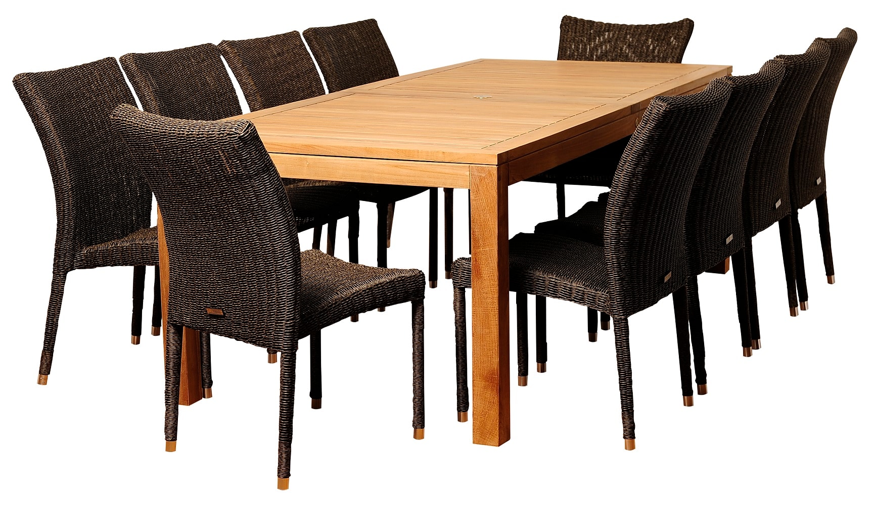 Envelor EN-IH-CHRI11PC Christopher 11-Piece Brown Wicker Patio Dining Set Wood Rectangle Table with 10 Stationary Chairs