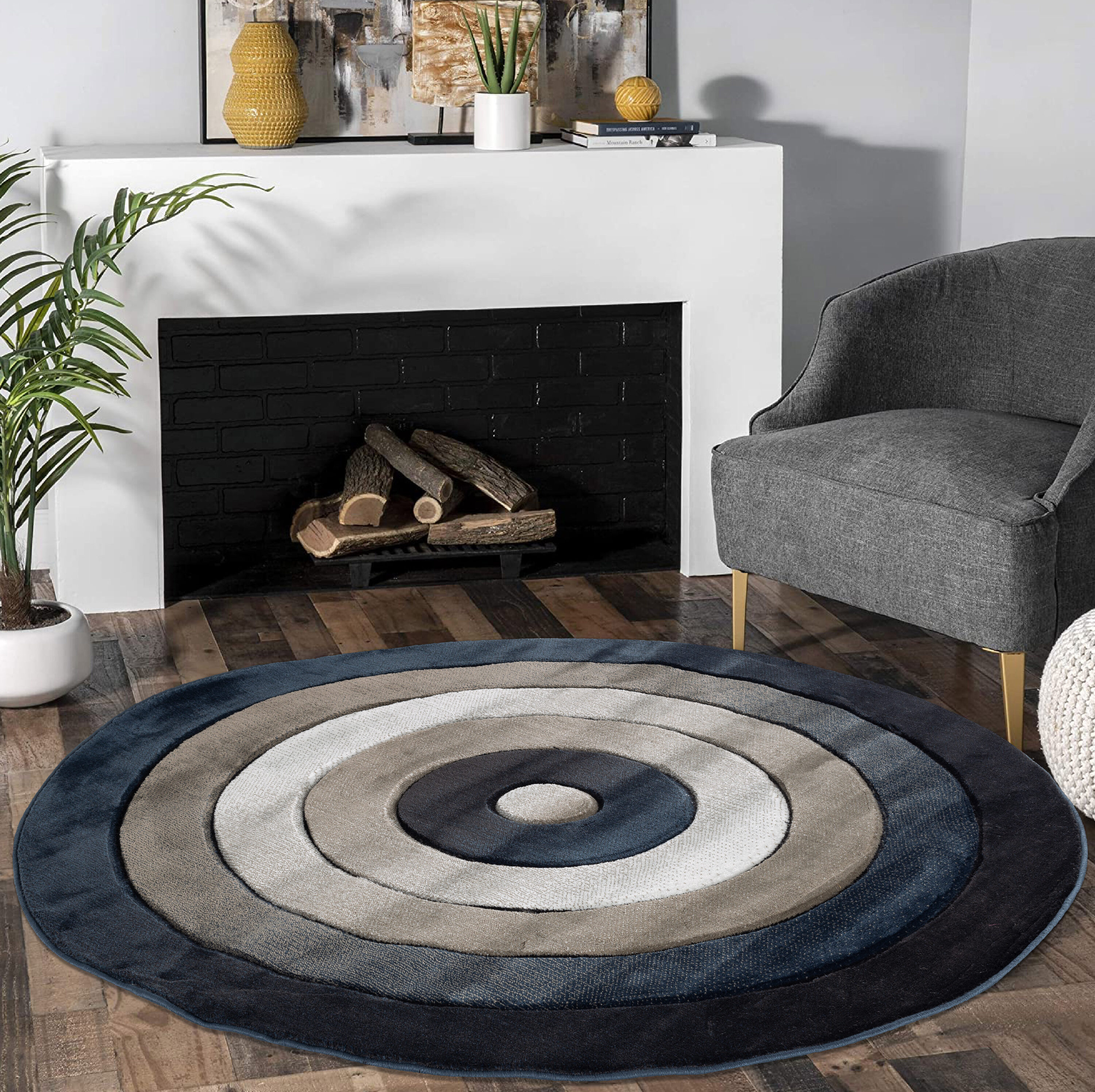 MDA Rugs OR7255 Orelsi 5 x 5 (ft) Polypropylene Blue/Gray/Tan Round Indoor Abstract Area rug