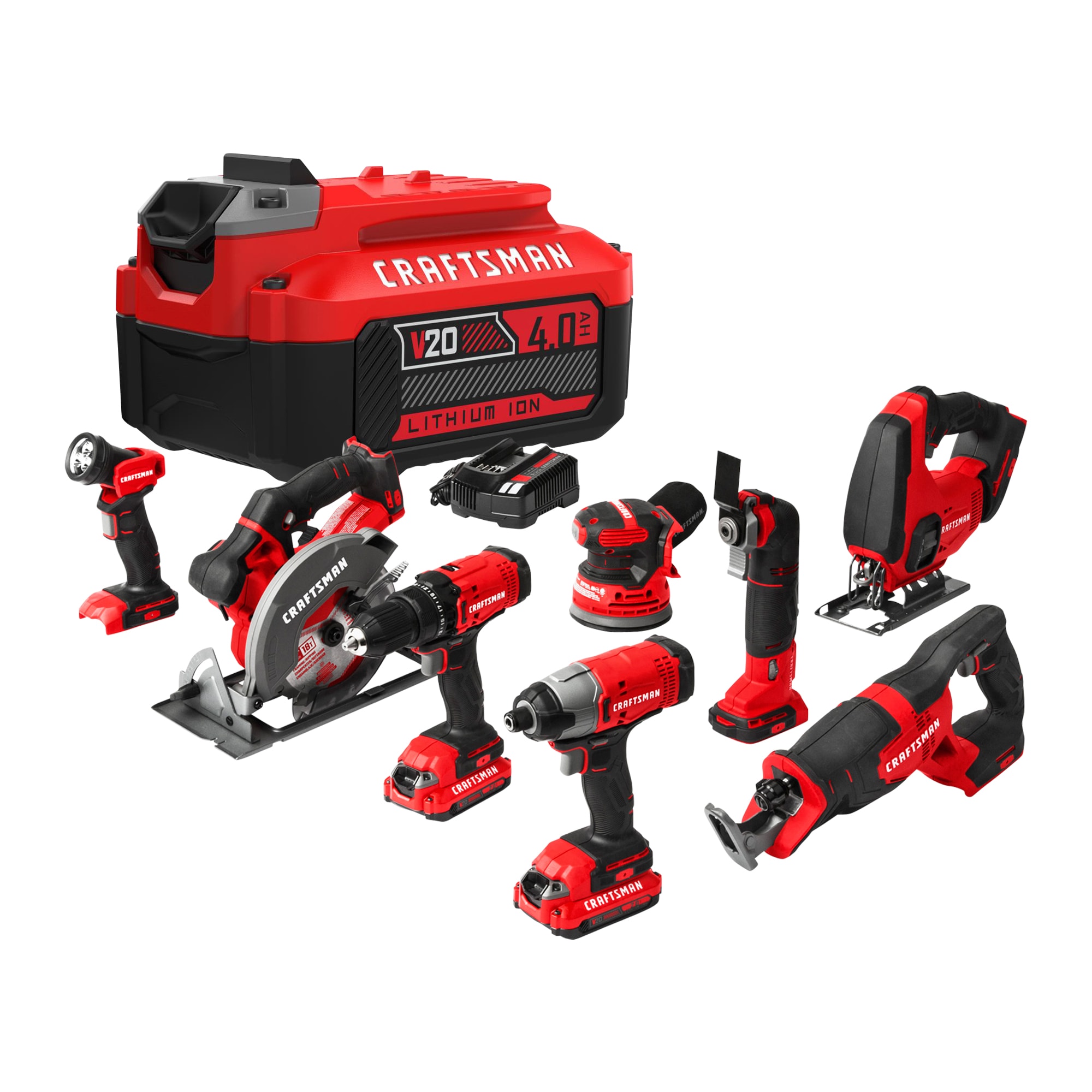 CRAFTSMAN V20 8-Tool 20-Volt Max Power Tool Combo Kit with Soft Case & V20 20-Volt Max 4 Amp-Hour Lithium Power Tool Battery