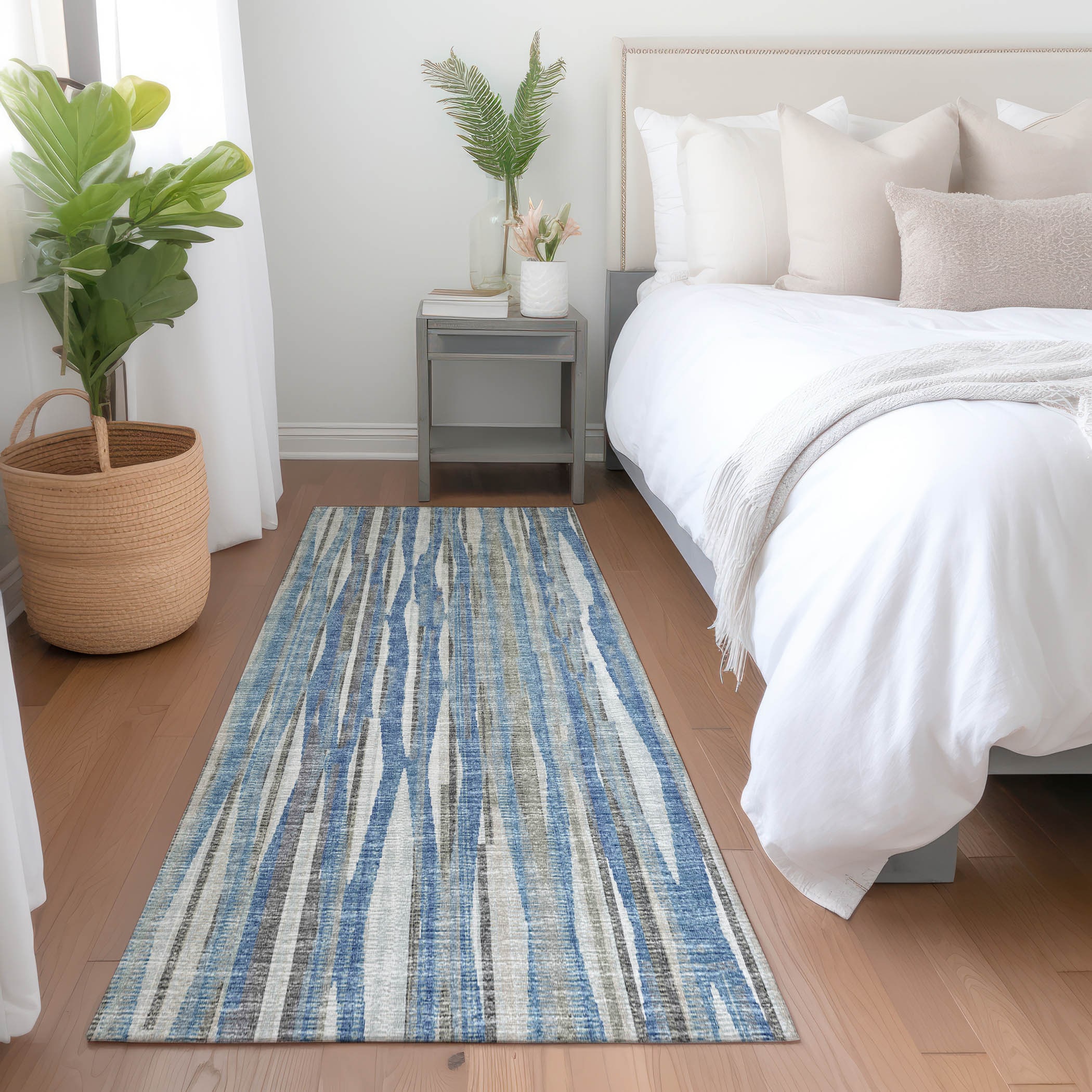 Addison Rugs AMF31BL2X8 Mayfield AMF31BL 2 x 7 (ft) Loomed Polyester Blue Rectangular Indoor Stripe Machine washable Runner rug