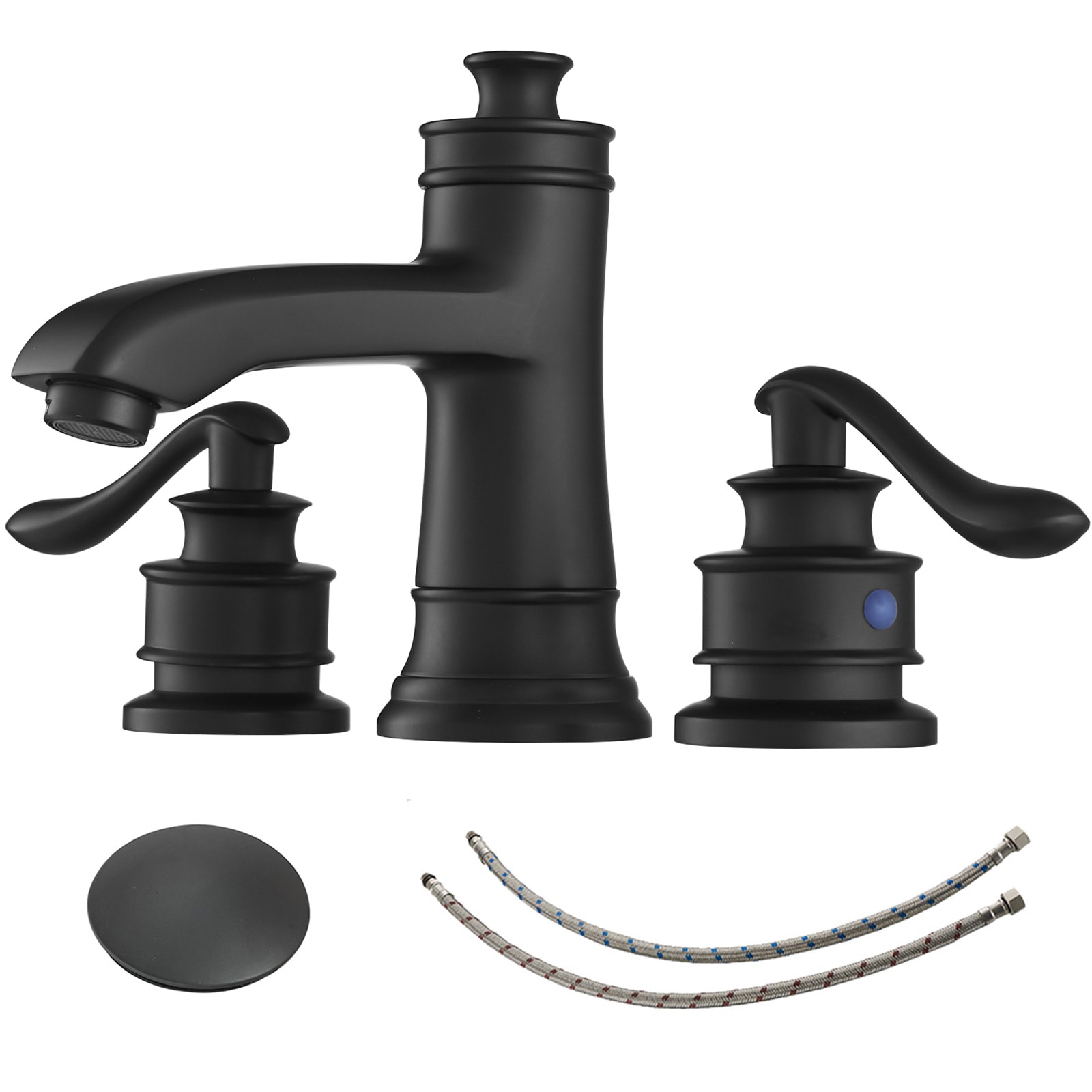 BWE A-96576-S-BLACK Matte Black Widespread 2-handle WaterSense Low-arc Commercial/Residential Handle Bathroom Sink Faucet with Drain