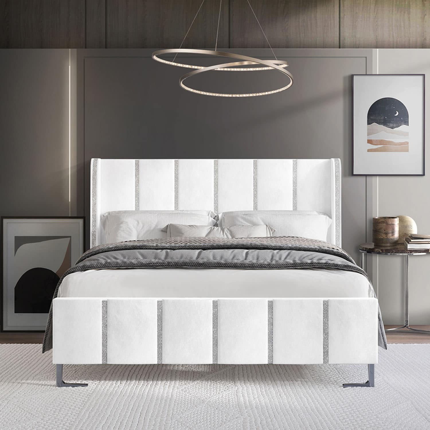 CasePiece C8384FUB-WT-VV White Full Wood Upholstered Bed