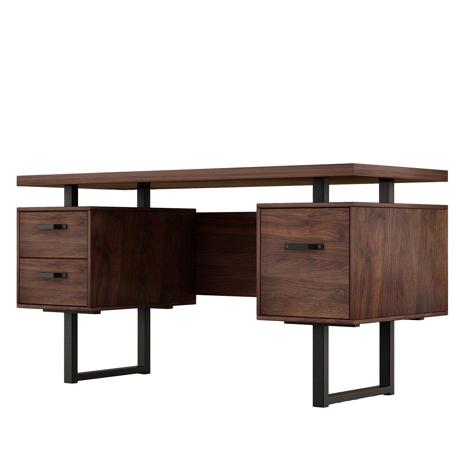 GZMR 59-in Writing Study Table with Drawers 59-in Brown Modern ...