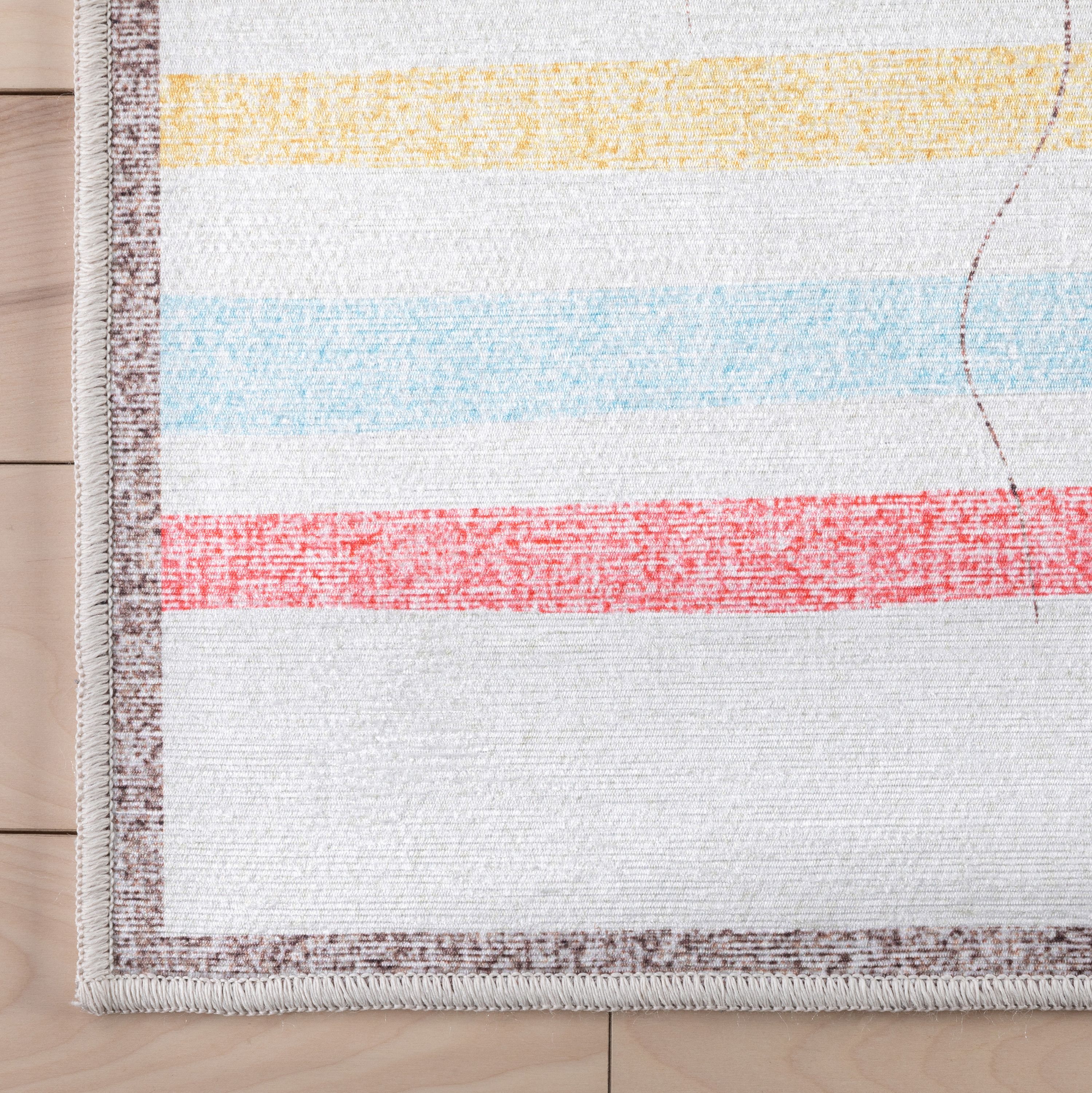 Kids Rainbow Hopscotch Playmat Rug 5' x 7' Synthetic