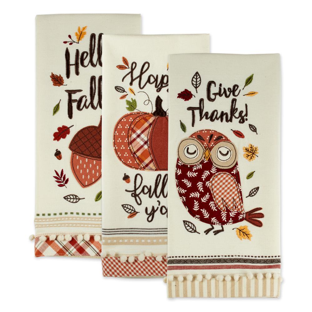 3pk Assorted Welcome Fall Embellished Dishtowels Beige - Design