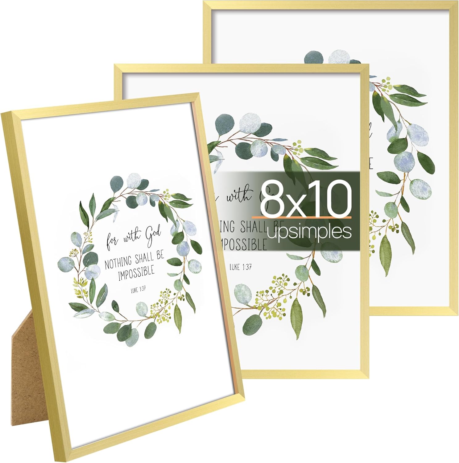 Upsimples B0C8HZG2V7 8x10 Picture Frame Set of 3 Gold with High Definition Glass for Wall or Tabletop Display Thin Border Photo Frames