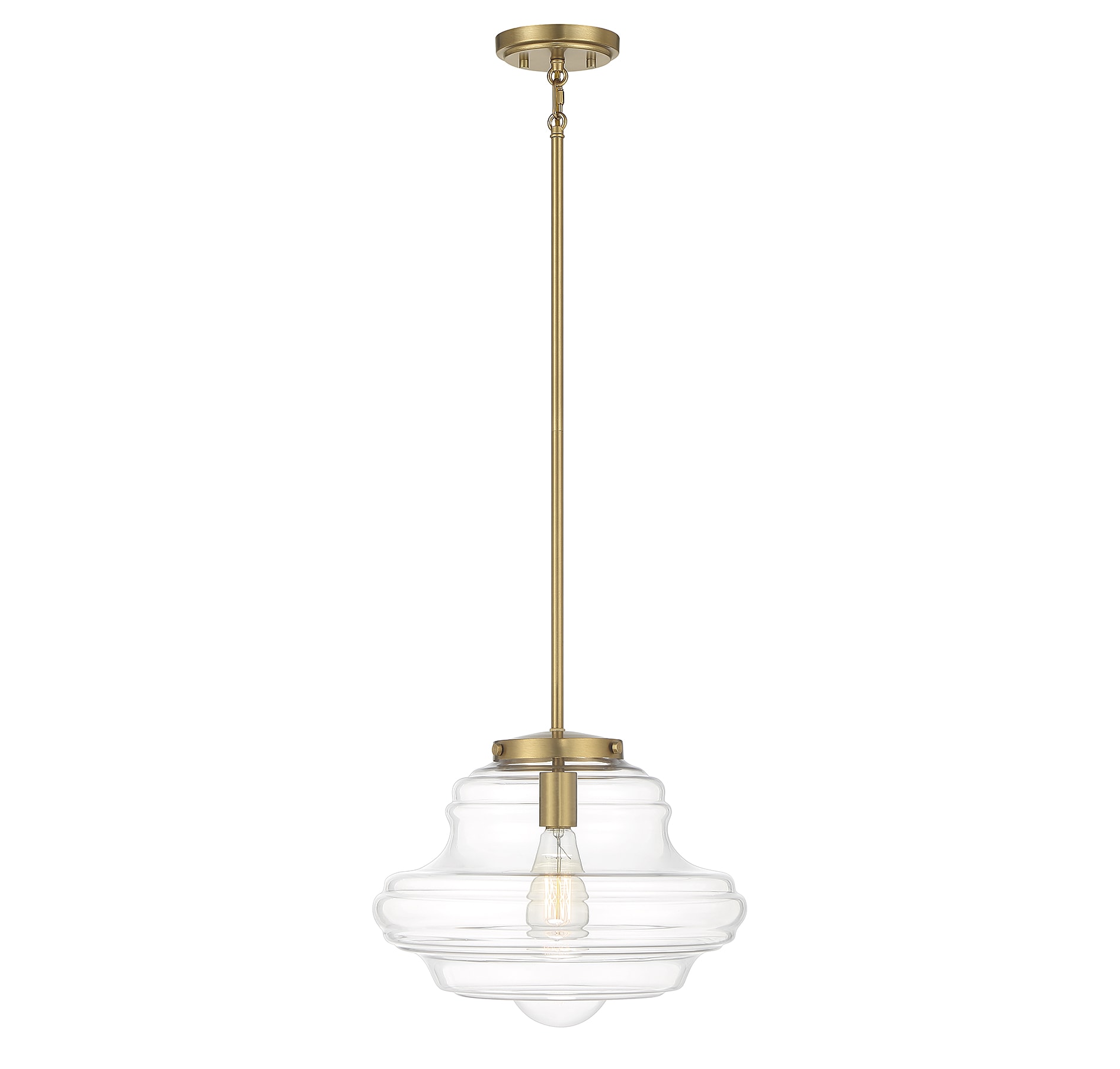 Meridian Lite Trends M7022NB Meridian Natural Brass Vintage Clear glass Schoolhouse Medium Hanging Pendant light