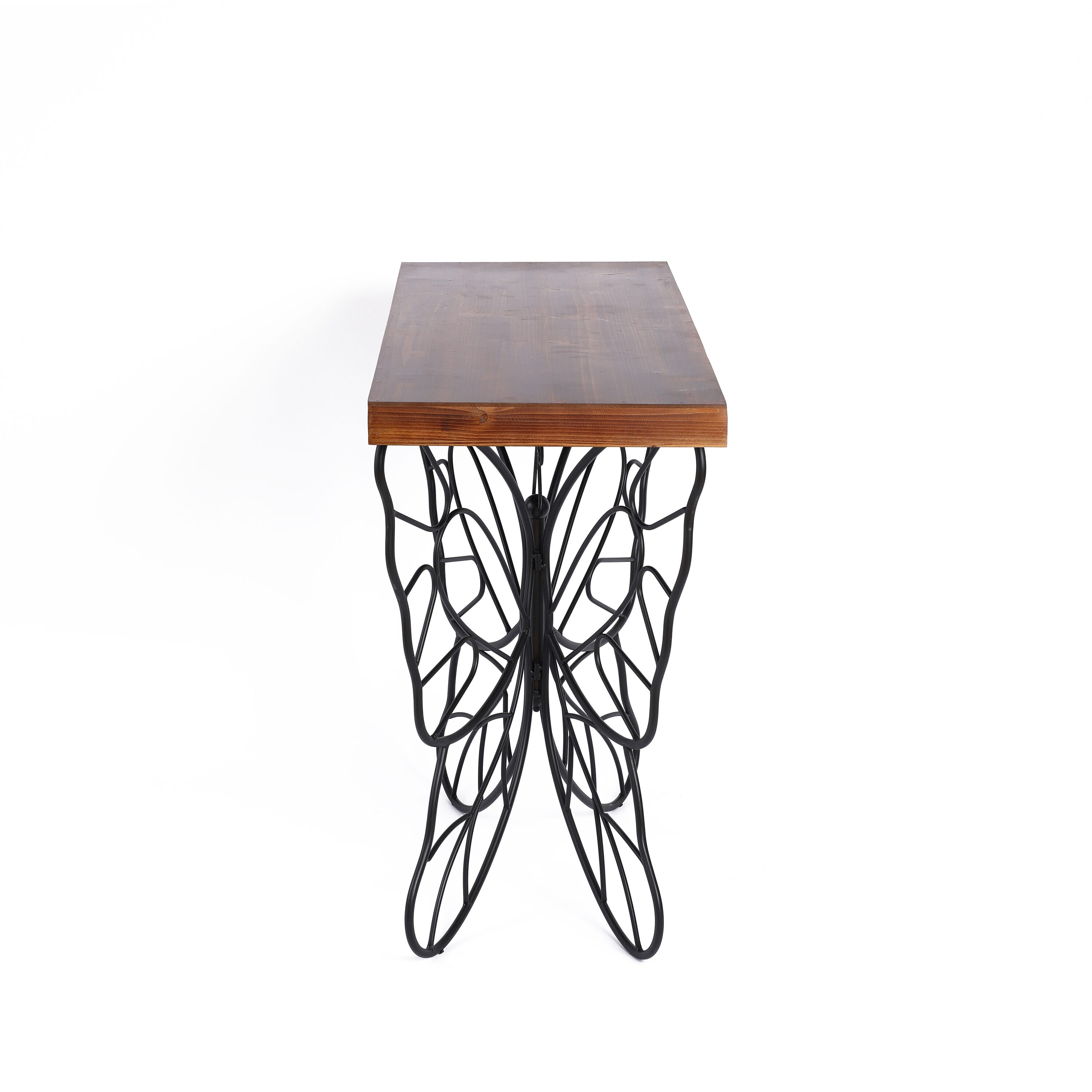 LuxenHome Contemporary Brown Wood Console Table with Black Metal 
