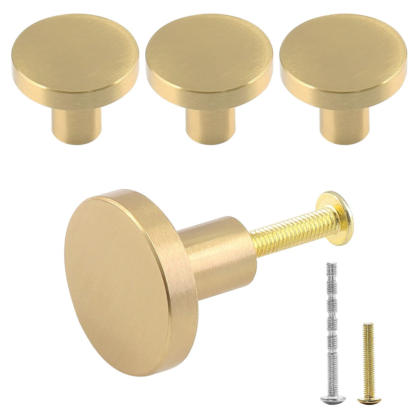 SenQWFa  4 Pack 1 inch Solid Brass Cabinet Knobs with Mounting Screws Round Dresser Drawer Pulls Handles durable home and garden accessory
