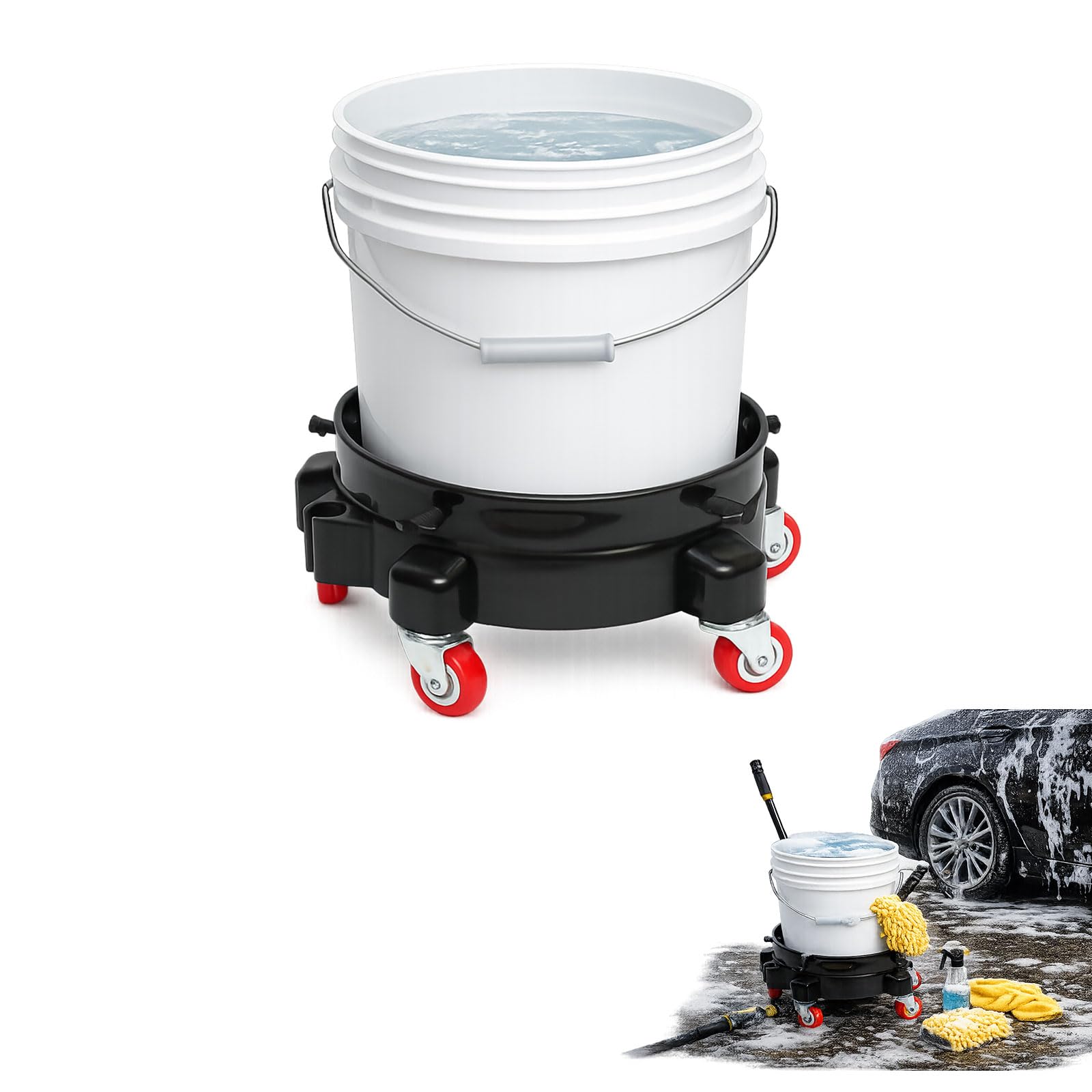 AKSCYZM  11.5 Rolling Bucket Dolly for 5 Gallon Bucket Heavy Duty Bucket Wheels Base with 5 Swivel Casters Easy Assembly Bucket Cart for Car