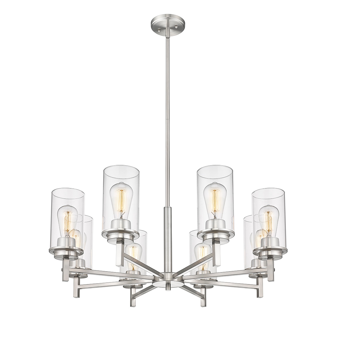 Janna 30" Brushed Nickel Modern Cylinder Chandelier with Clear Glass