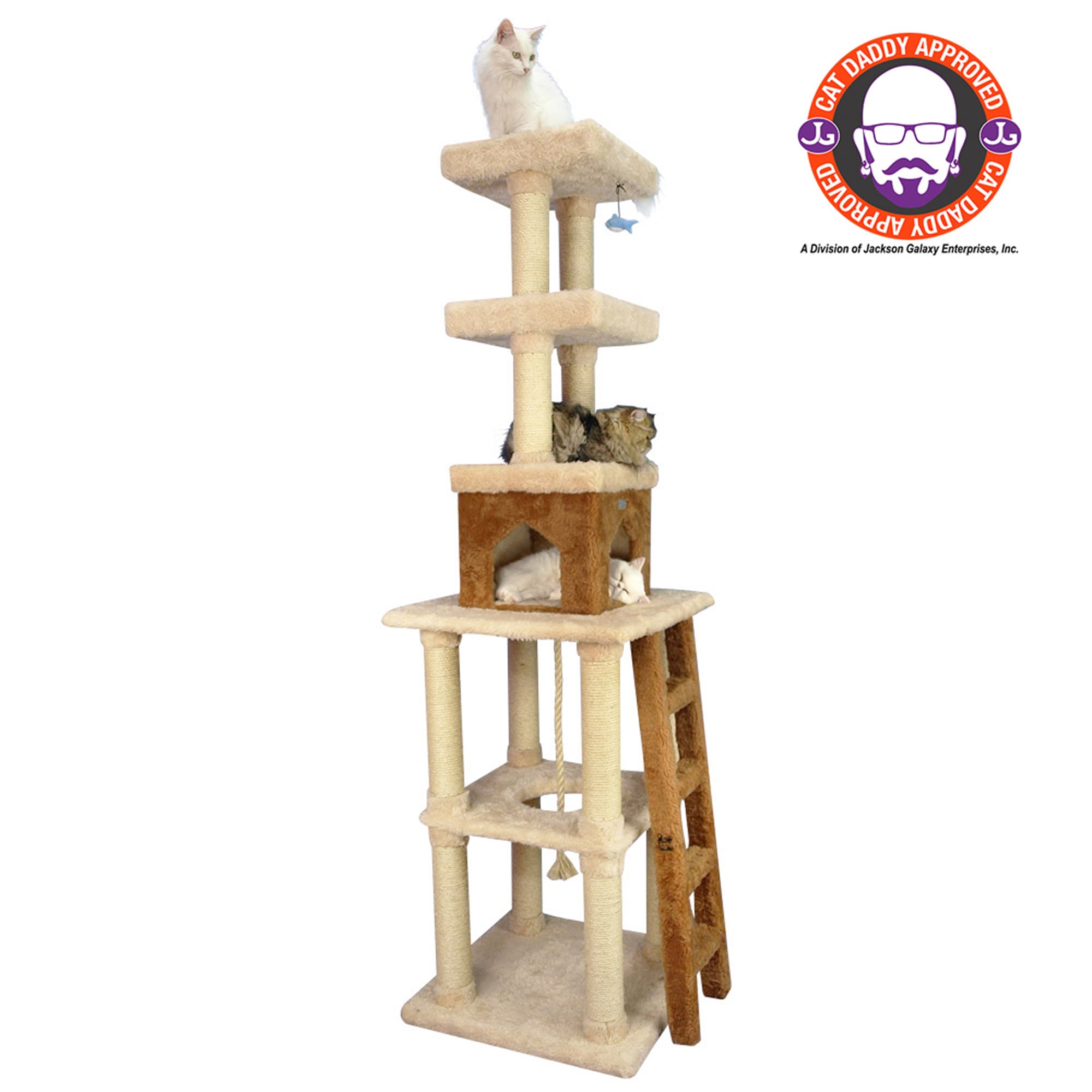 83-Inch Beige and Brown Faux Fur Cat Tree Tower