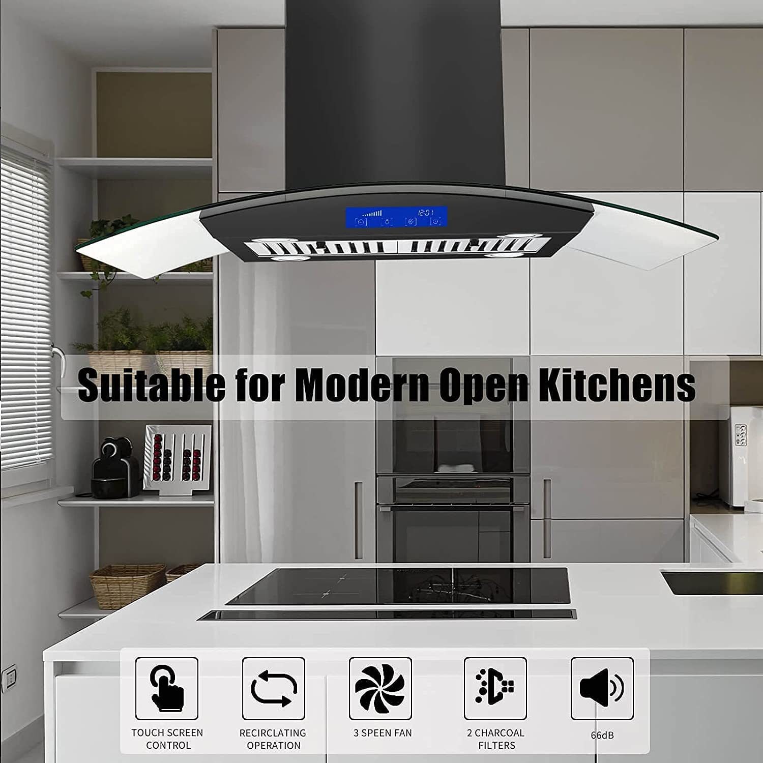 Comfee KWH-90TSHM77 36 inch range hood extractor hood fan recirculating and  ducted system wall mount 90cm