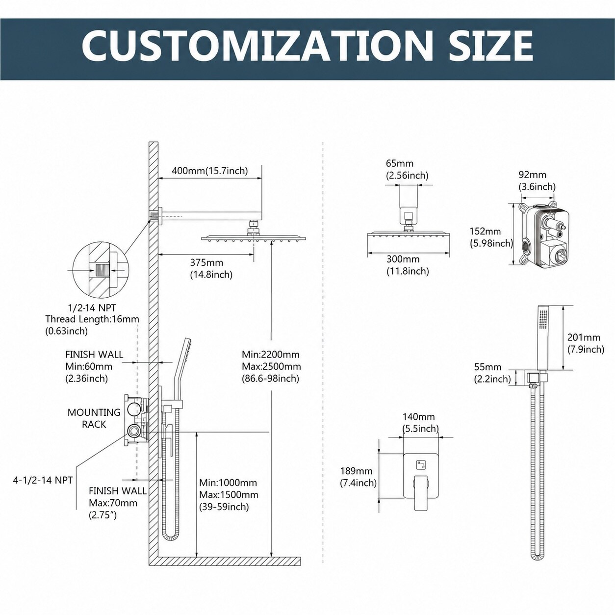 LAIFUCAM LLA0729A107 Showerhead-Bar-Panels - View #6