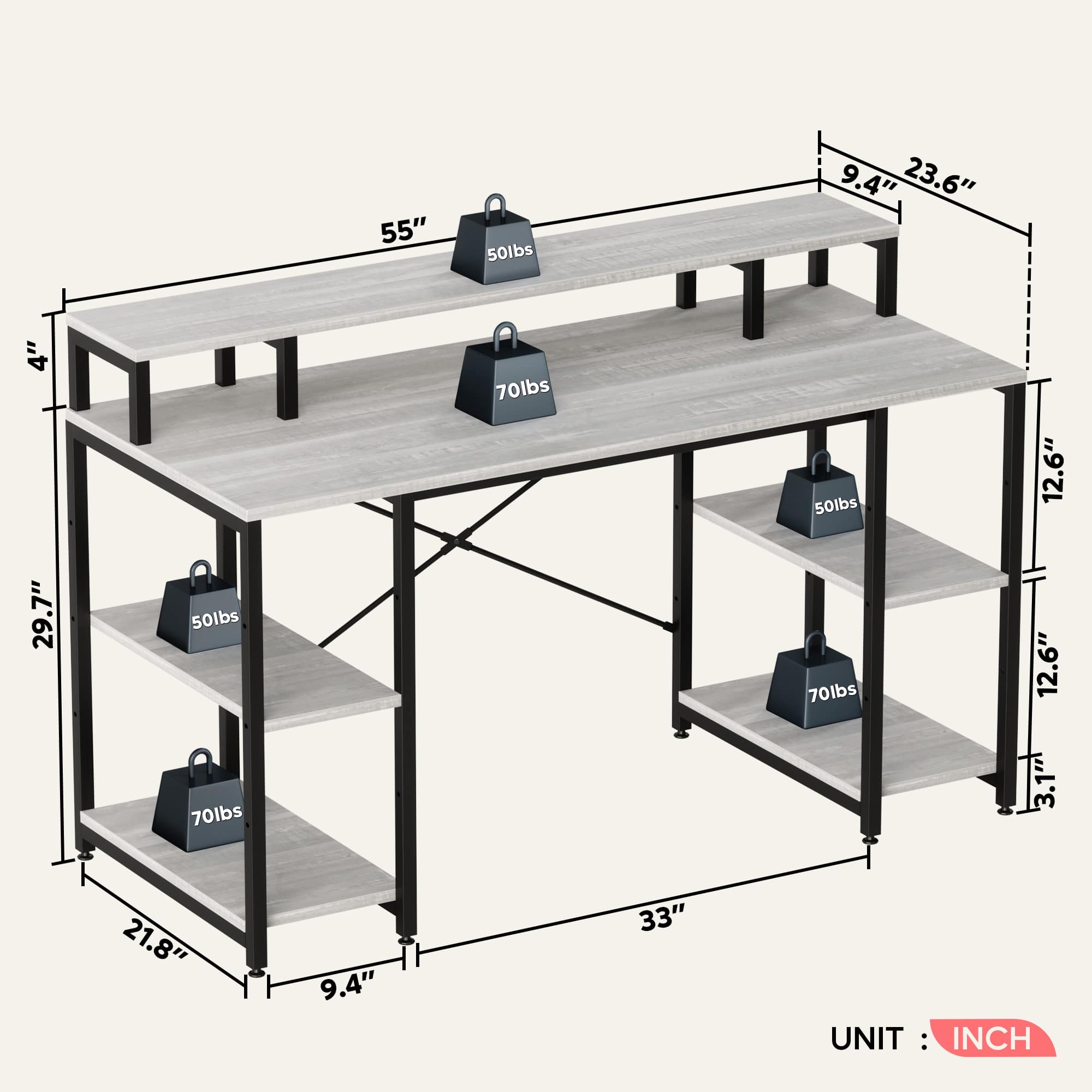 Bestier LOW-D074G-WHTW desks - View #6
