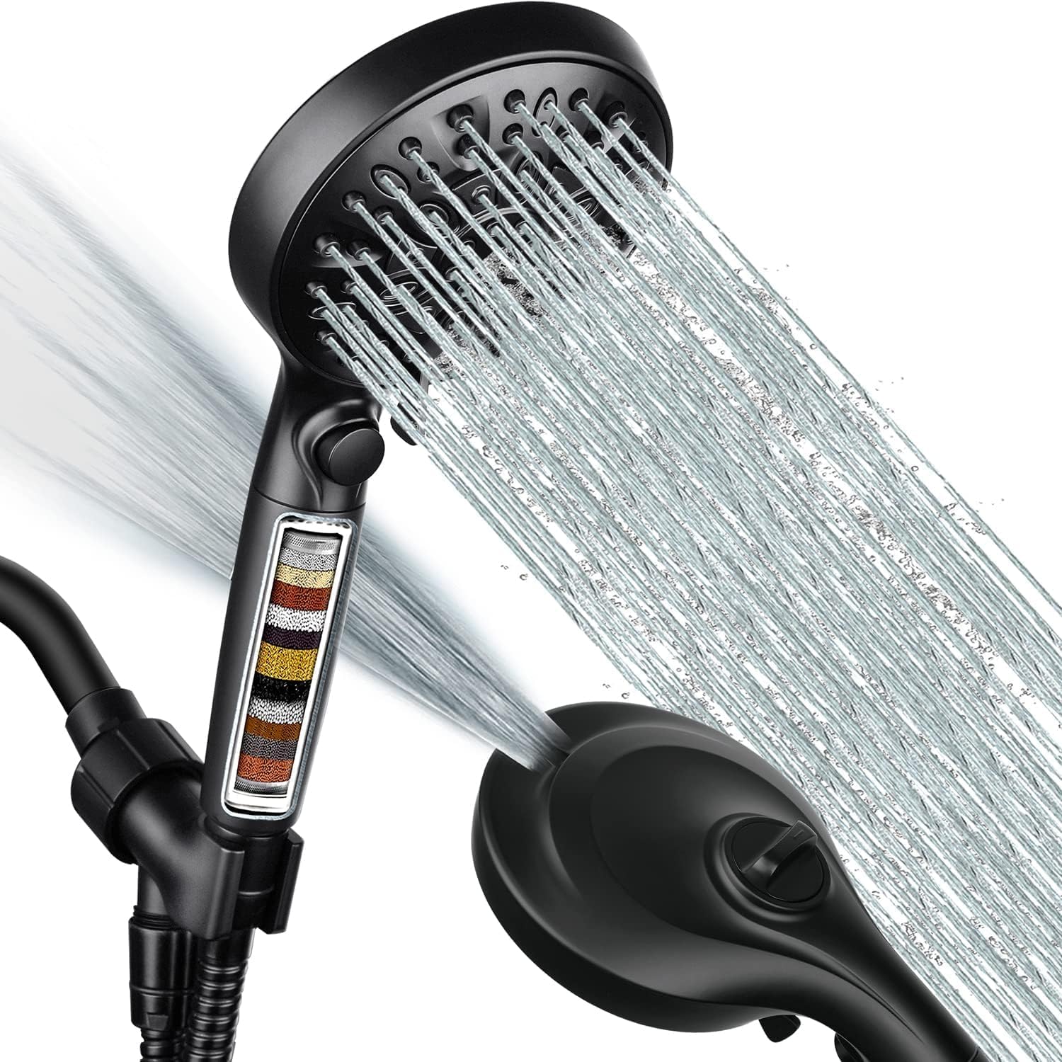 WIZ INJL-010 10 -Spray Matte Black 4.7-in Round Handheld Filtered High Pressure Rain Shower Head 1.2 GPM