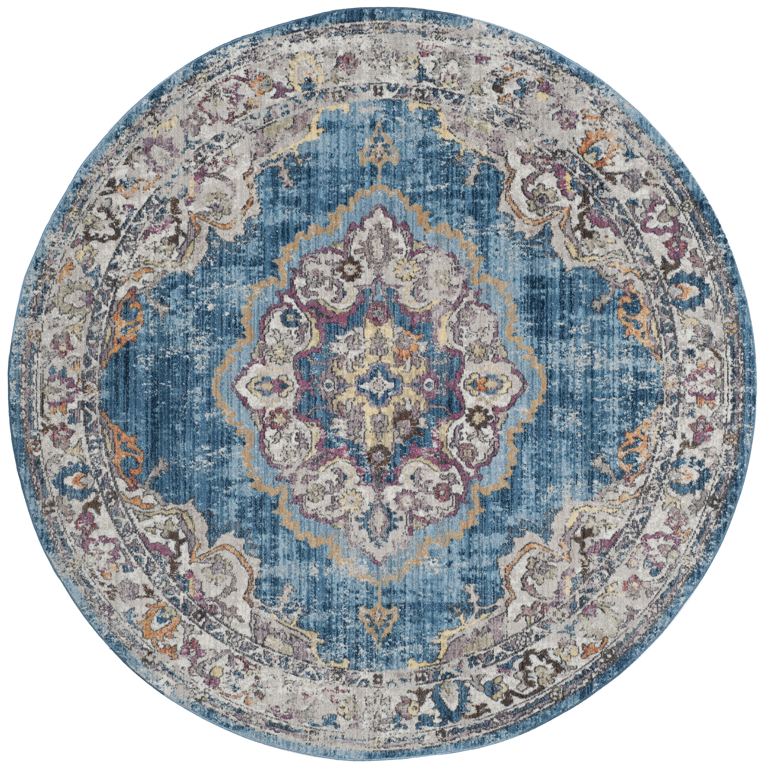 Safavieh Bristol Tabriz 7 X 7 (ft) Blue/Light Gray Round Indoor Floral ...