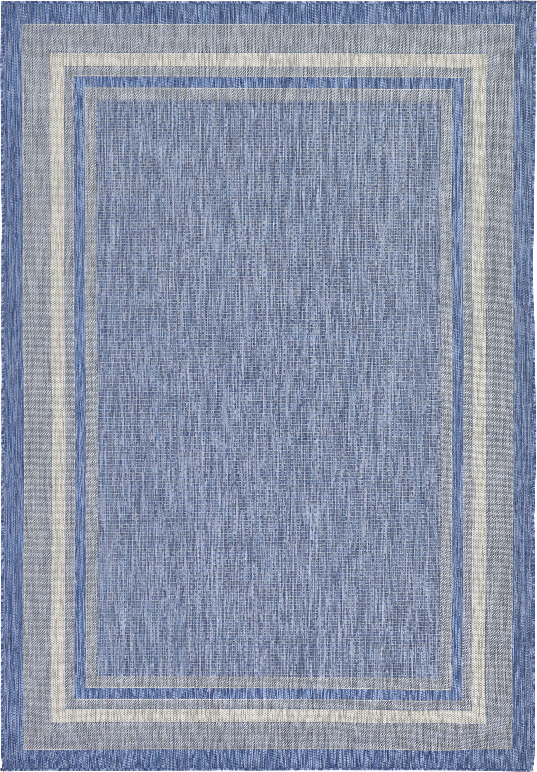 Unique Loom Soft Border Outdoor 7 X 10 (ft) Blue/Beige Indoor/Outdoor ...