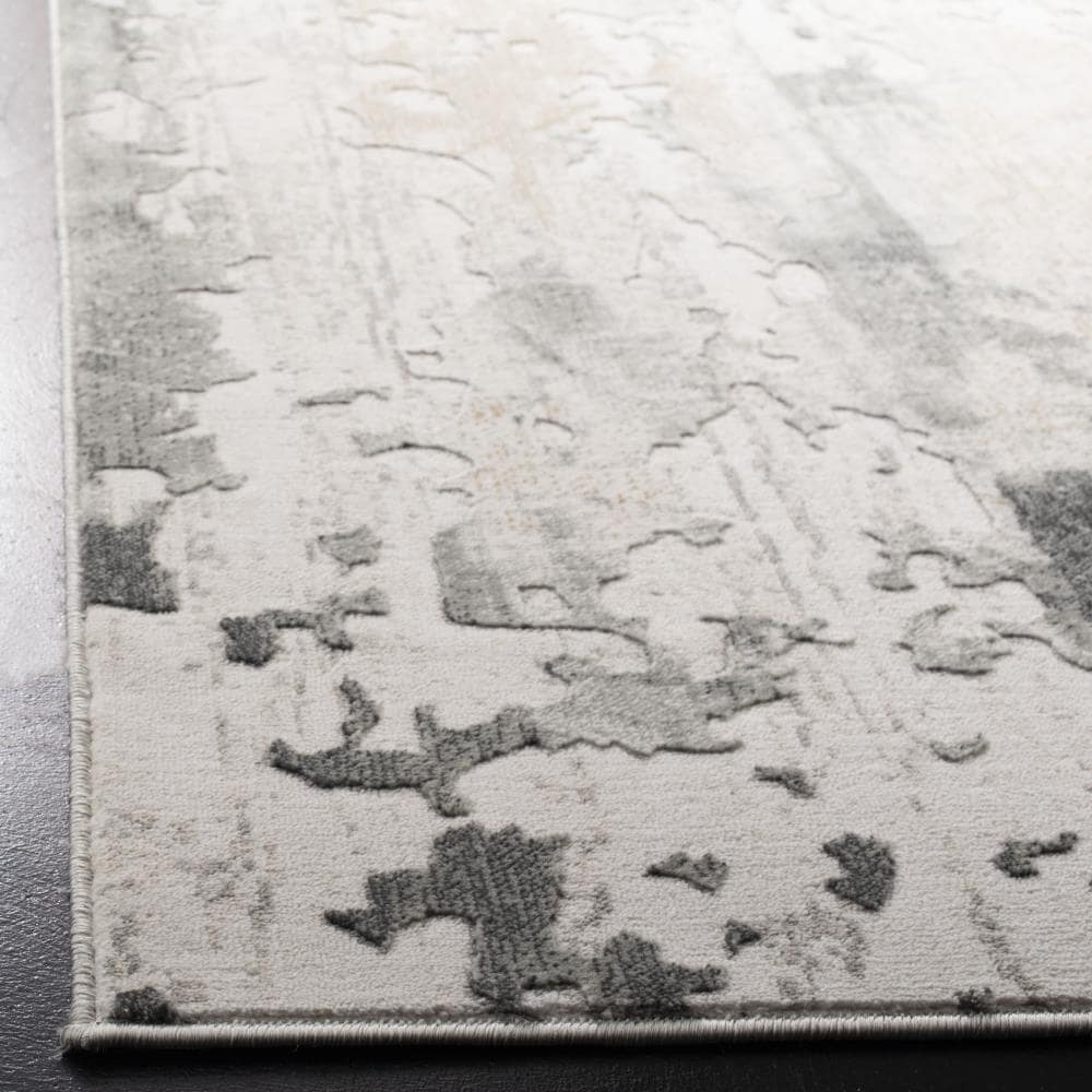 Gray and Beige Abstract Synthetic Runner Rug, 2' x 20'