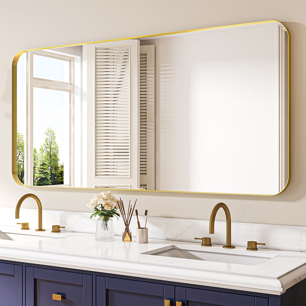 waterpar WPLO-2129 60-Inches x 28-Inches Polished Rectangle Bathroom Vanity Mirror ( Gold )