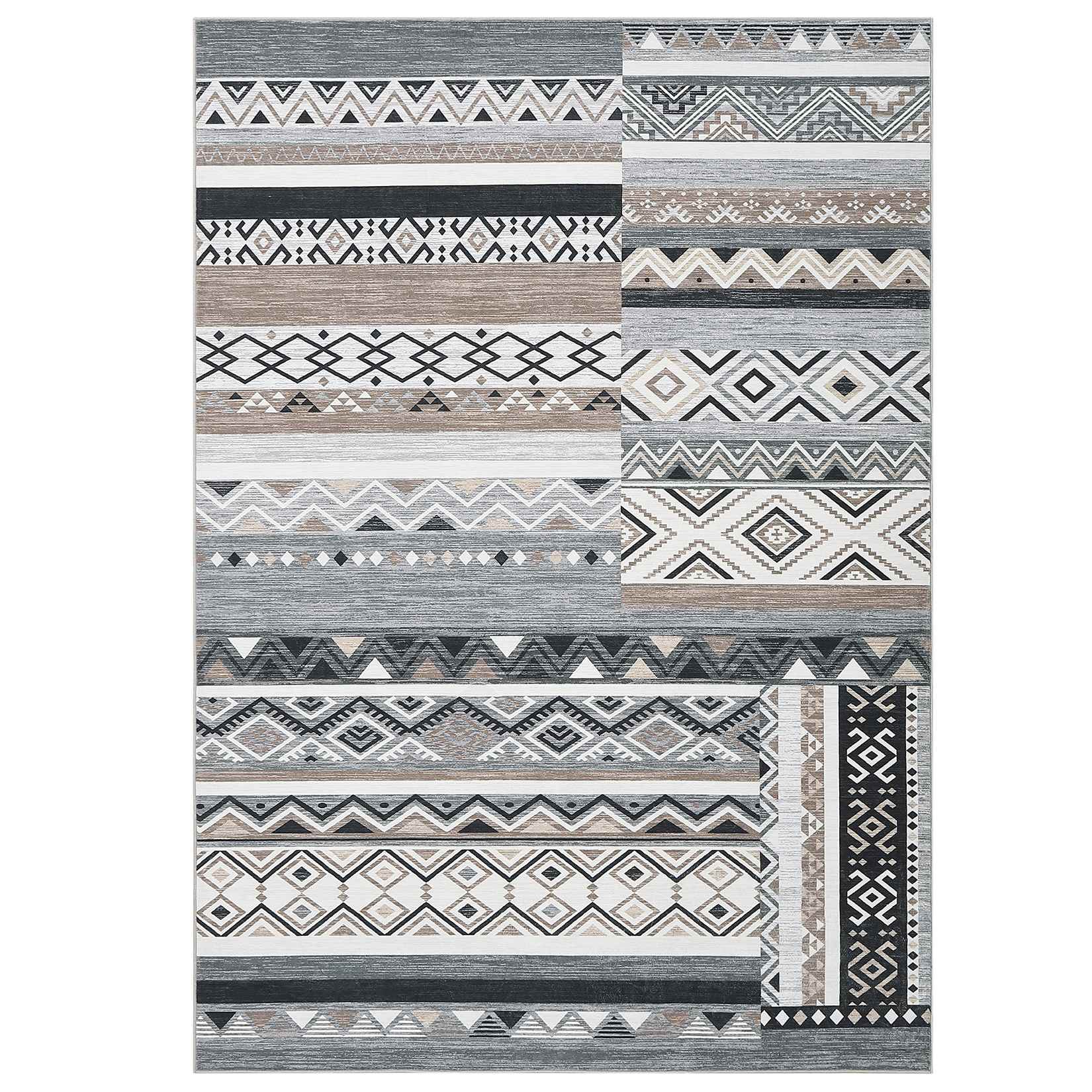 Qeetex SUNNY-PHO-16M4UV9H 5 x 7 ft Polyester Grey Rectangular Bedroom Dining Room Living Room Geometric Modern Farmhouse Area Rug