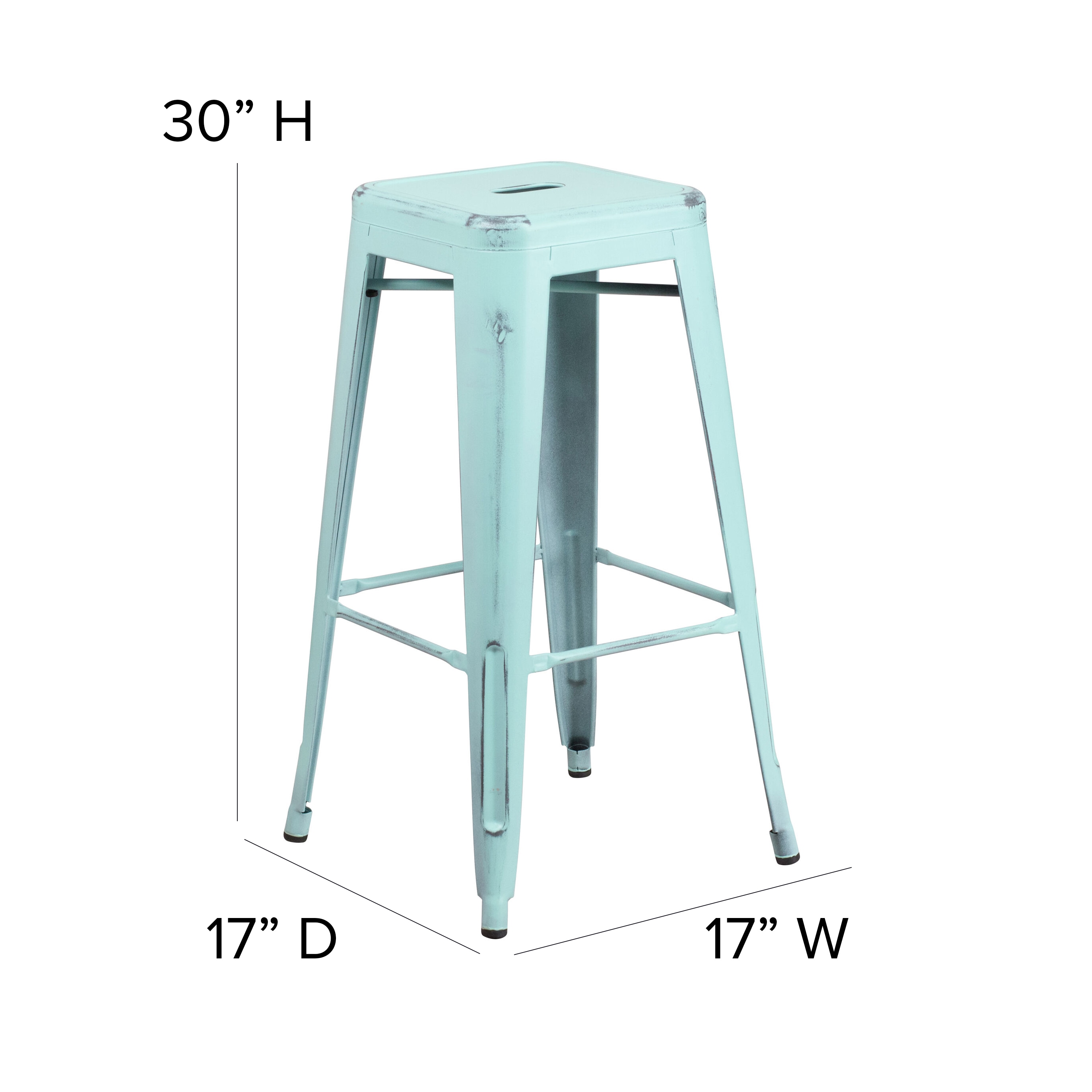 30" Distressed Green-Blue Metal Backless Bar Stool