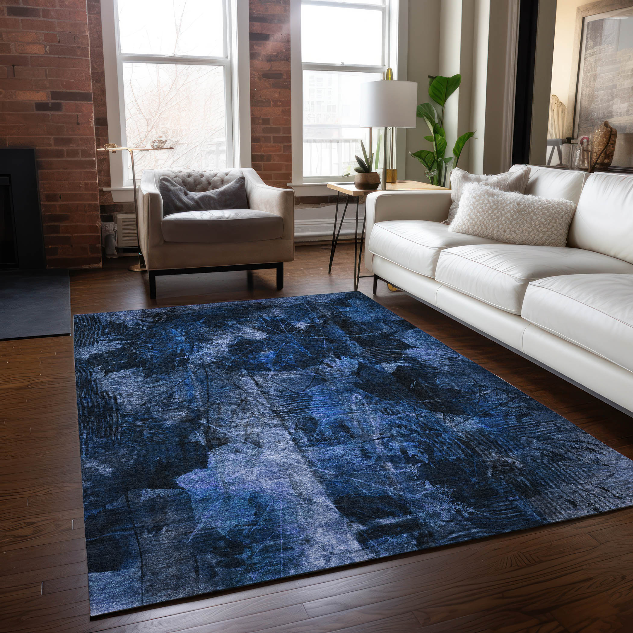 Addison Rugs ACN560NA8X10 Chantille ACN560NA 8 x 10 (ft) Polyester Navy Rectangular Indoor/Outdoor Abstract Farmhouse/Cottage Machine washable Area rug