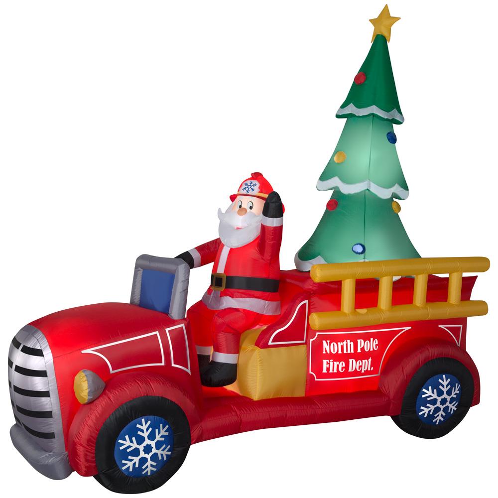 6 Ft Christmas Santa Driving Fire Truck Inflatable LED Outdoor Yard Decorations 