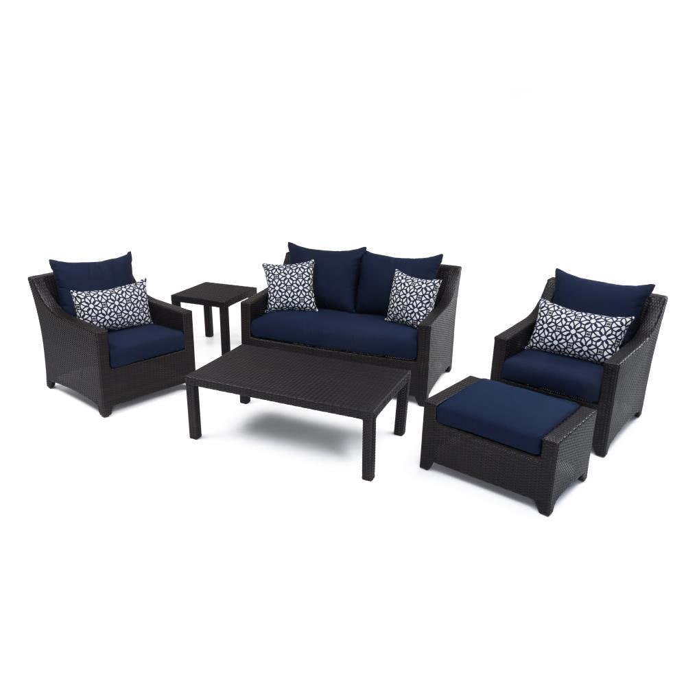 RST Brands OP-PEOSS6-NVY-K Deco 6 -Piece Wicker Patio Conversation Set with Blue Sunbrella Cushions