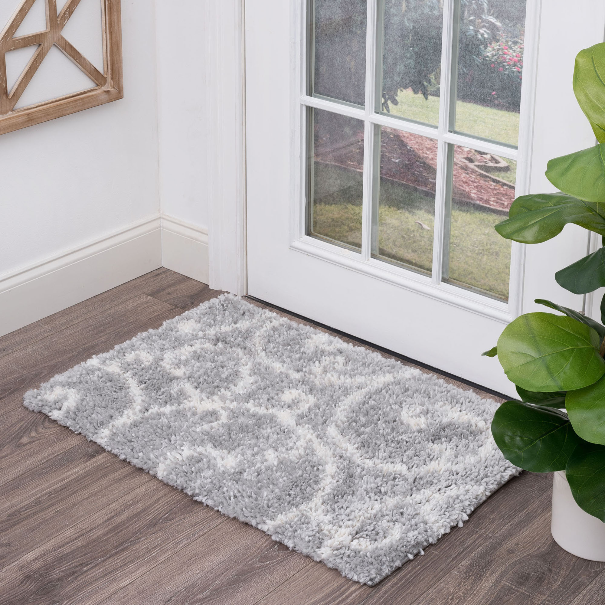 Tayse SOH1102 2X3 Soho Shag 2 x 3 (ft) Loomed Polypropylene Silver Rectangular Indoor Floral/Botanical French Country Throw rug
