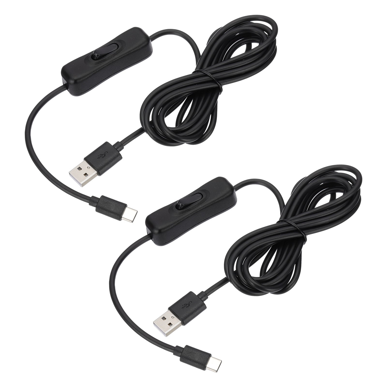 PATIKIL 6.56ft USB Extension Cable with on Off Switch 2pcs Type C to USB Male Data Power Supply Cord 4 Core Wire for LED Strip Desk Lamp Fan Black