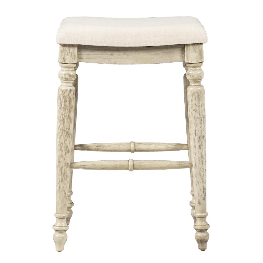 Linon Marino White Wash 30 in H Bar height Saddle Seat Upholstered