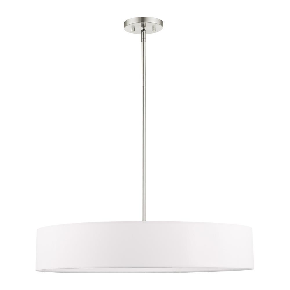 Elegant Brushed Nickel 5-Light Drum Pendant with Crystal Accents and Off-White Shade