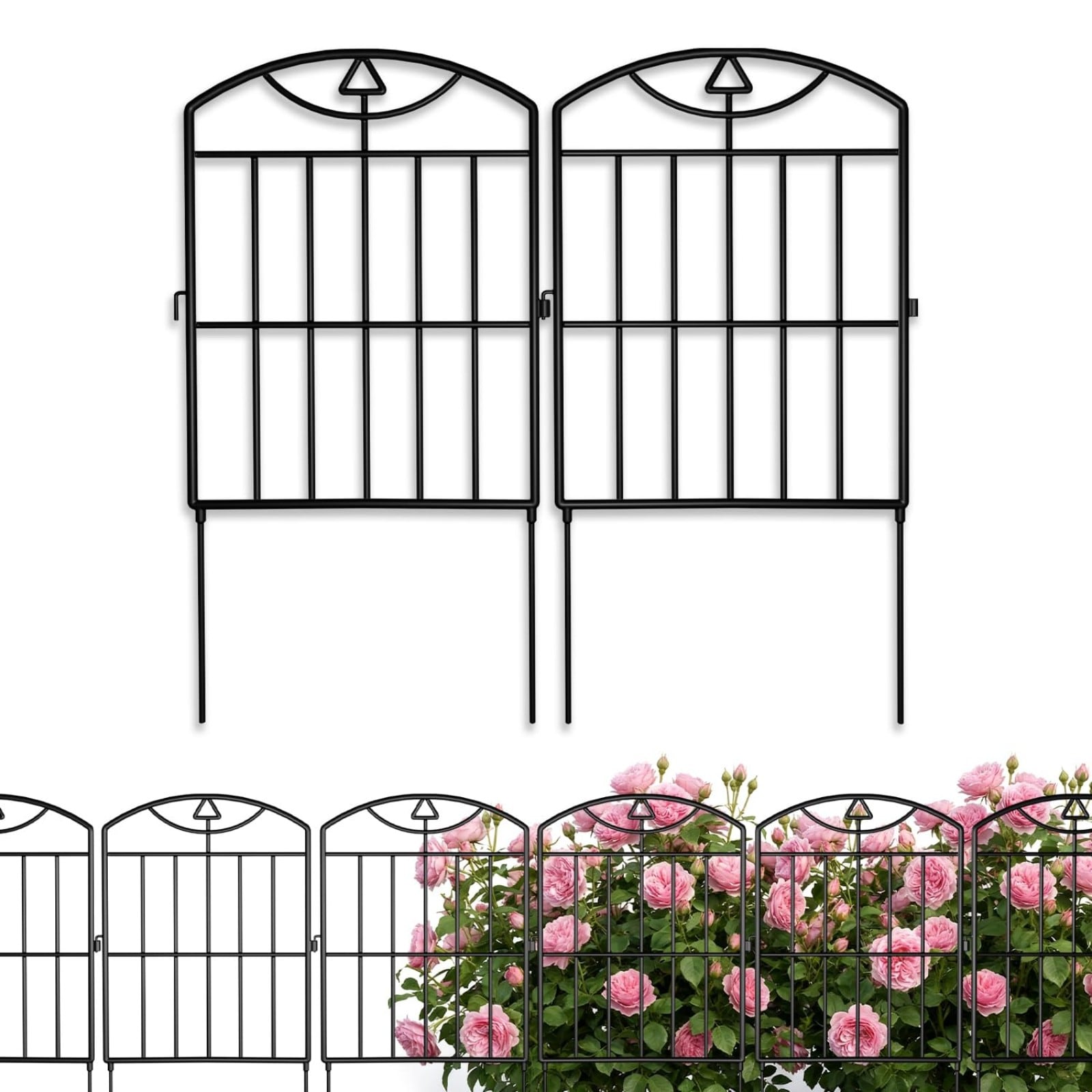 MOEPISY 17in H x 21ft L Metal Garden Fence 20 Panels No Dig Border Fence with Grid Design Rustproof Animal Barrier for Flower Beds Lawn Yard and Garden