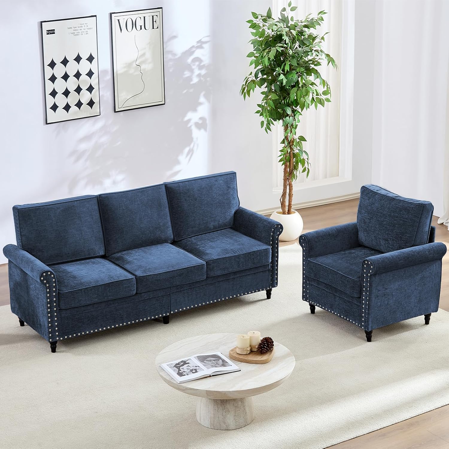 Mjkone LW11352-3+1-BLUE Sofas-Loveseats - View #2