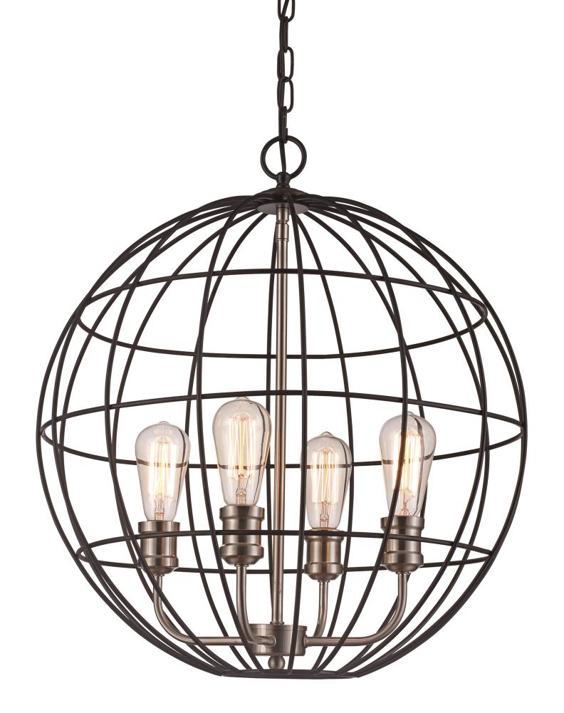 Lucid Lighting 4-Light Brushed Nickel and Black Rustic Globe Hanging ...