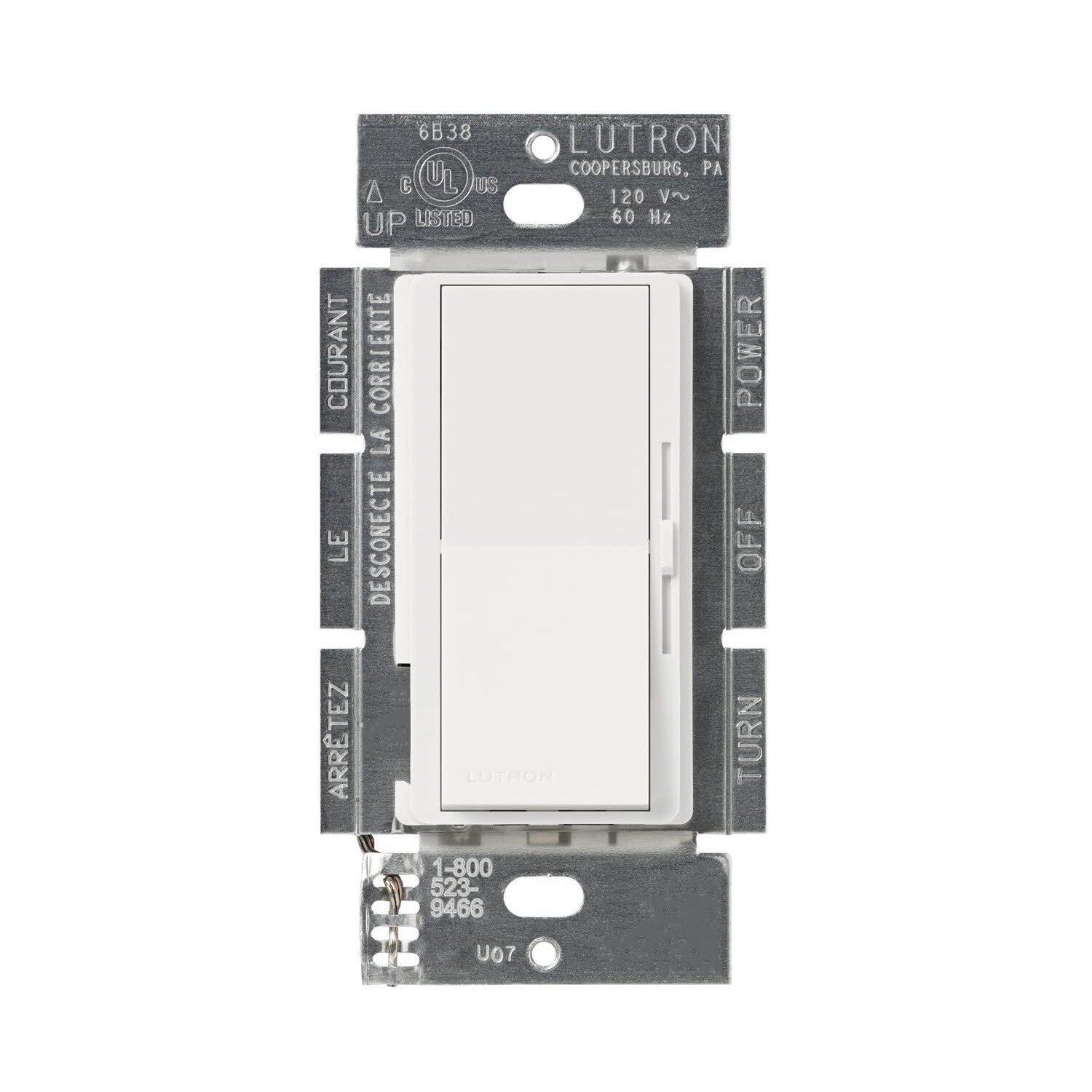 Lutron DVSCLV-603P-SW Diva Magnetic Low Voltage Single-pole/3-way Rocker Light dimmer switch Snow