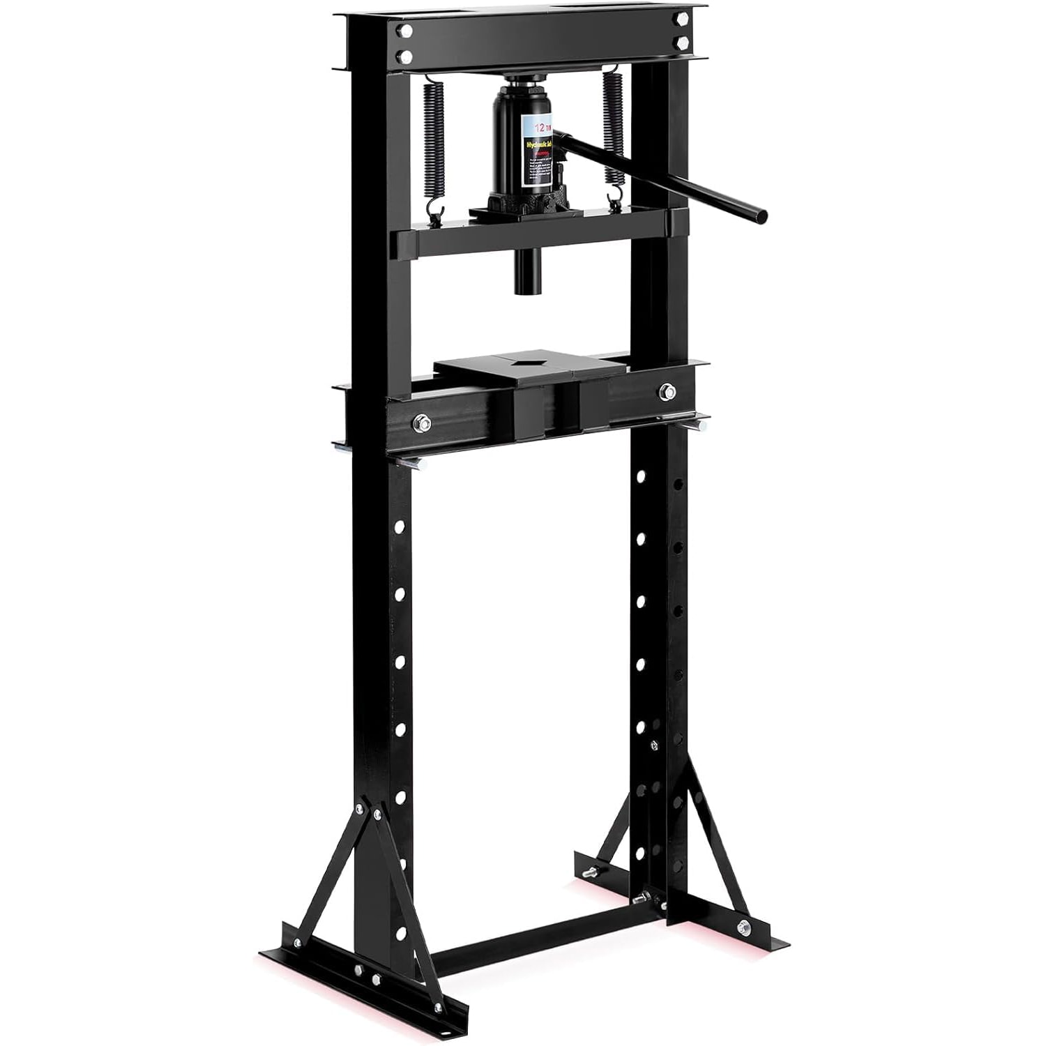 IdealHouse 12 T Hydraulic Press H Frame Adjustable Garage Floor Shop Press with Plates for Metal Bending Straightening Bearing Removal Automotive Repair and Garage Use Red