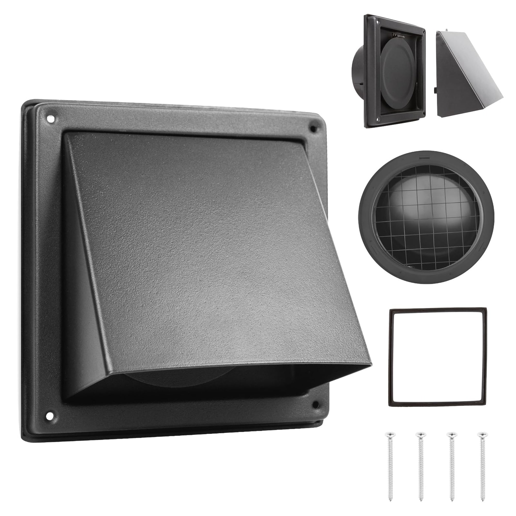 Angel Sar 4 Inch Black Stainless Steel Dryer Vent Cover Wall Vent with Removable Cover and Bird Screen Mesh for Outside Exhaust