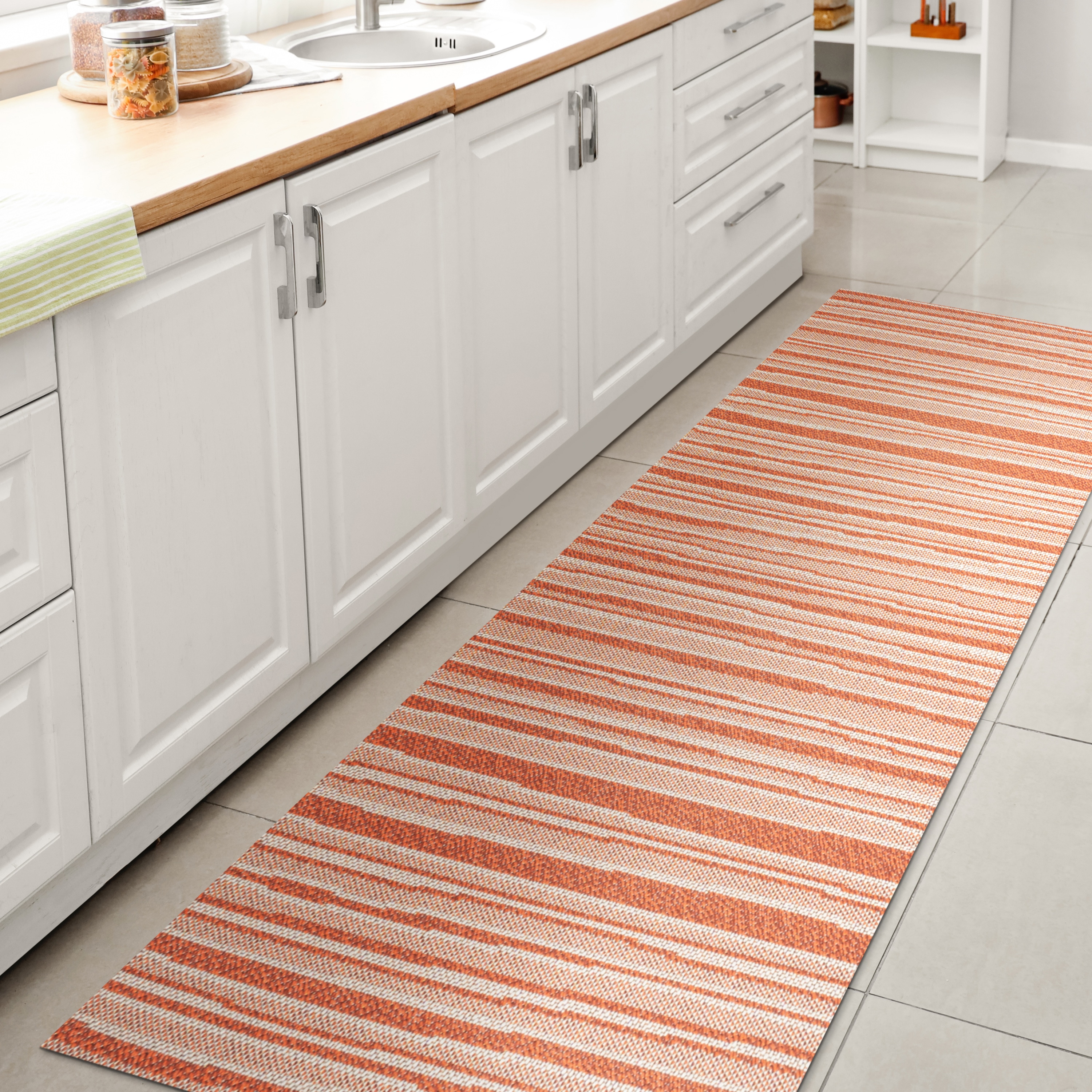 Castara Ivory & Orange Stripe Easy-Care Synthetic Runner Rug - 2x8