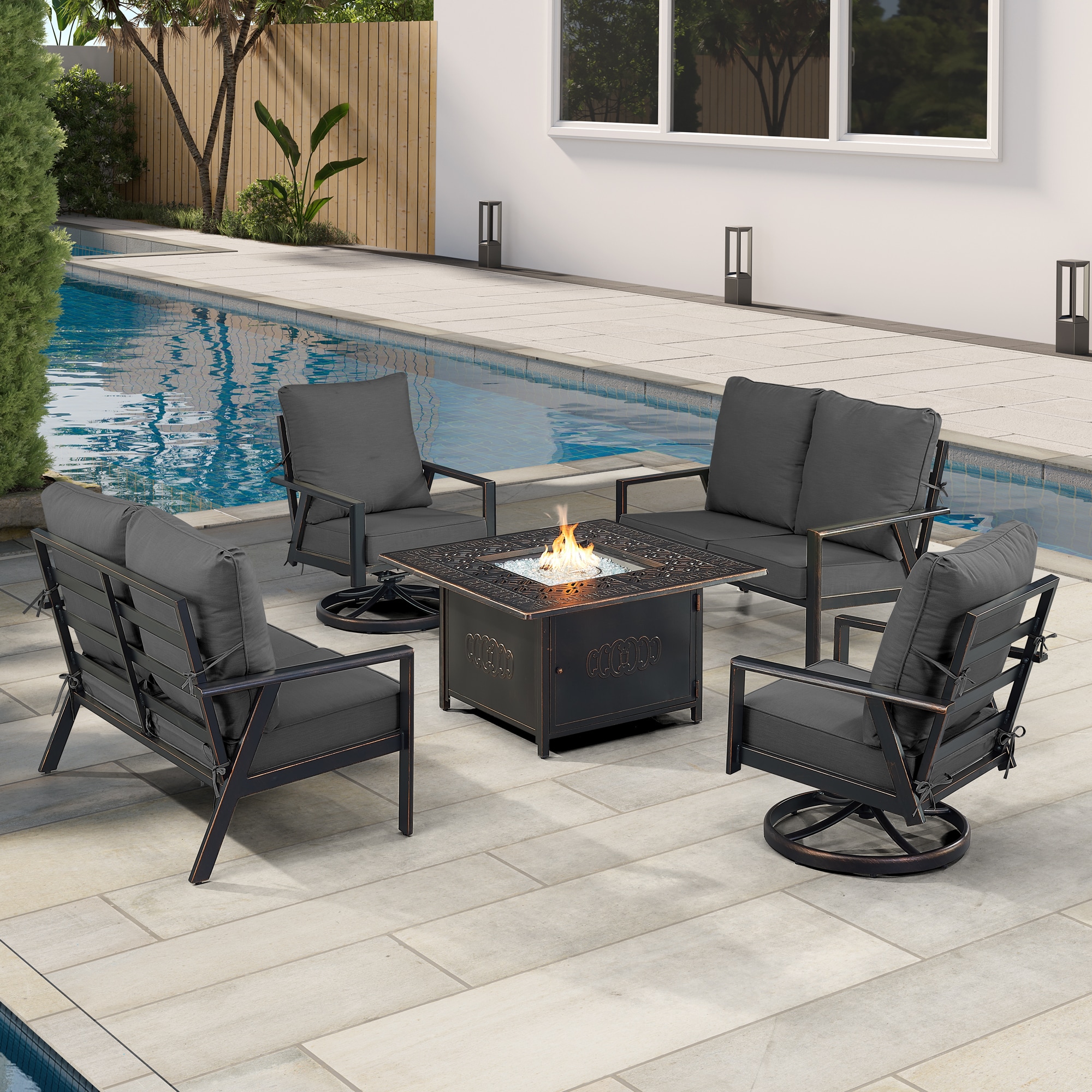 Oakland Living LUX2LS2CHRONINBKCUA 19-Piece Patio Conversation Set with Black Cushions