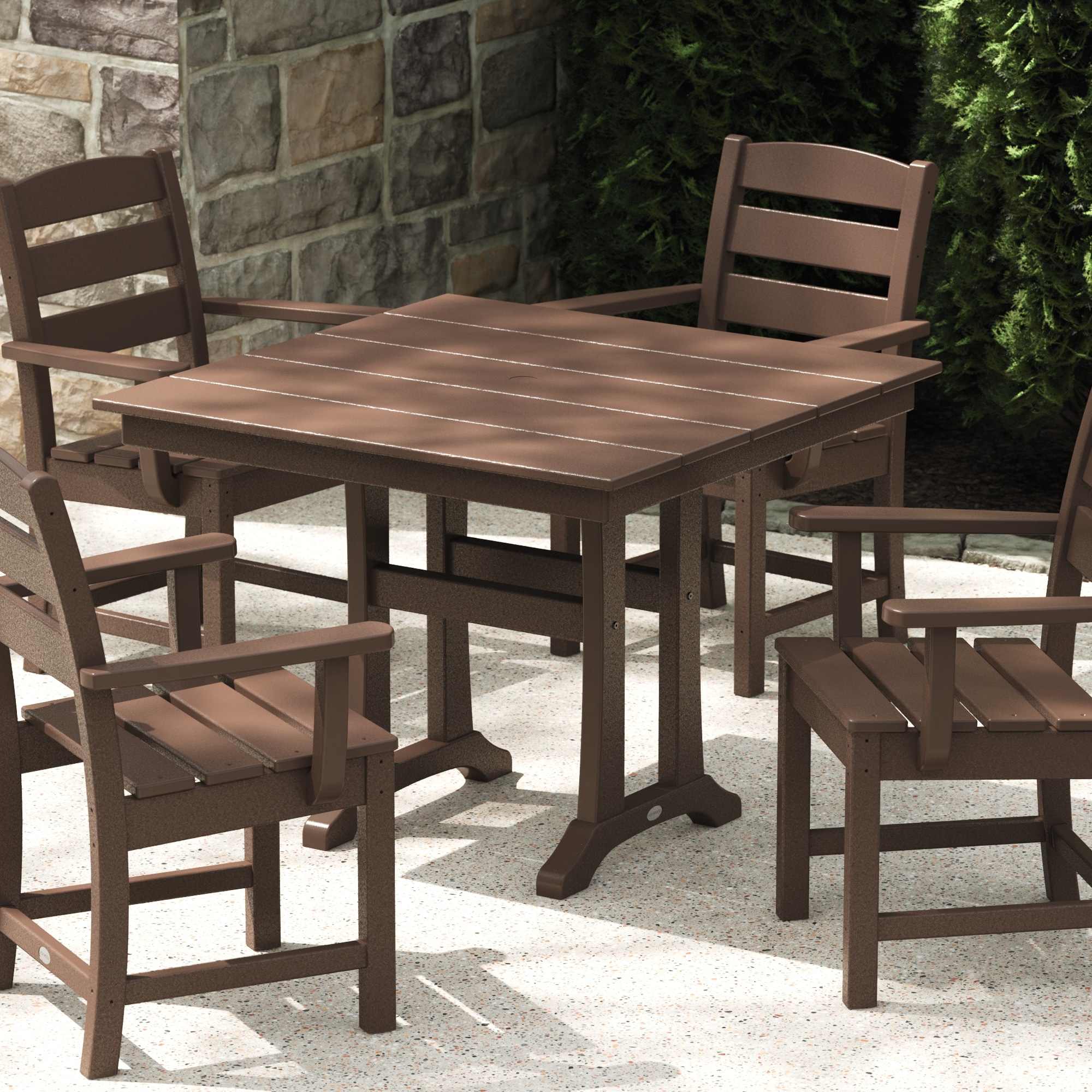 POLYWOOD PL81-T1L1MA Tables Square Outdoor Dining Table 37.5-in W x 37.5-in L with Umbrella Hole