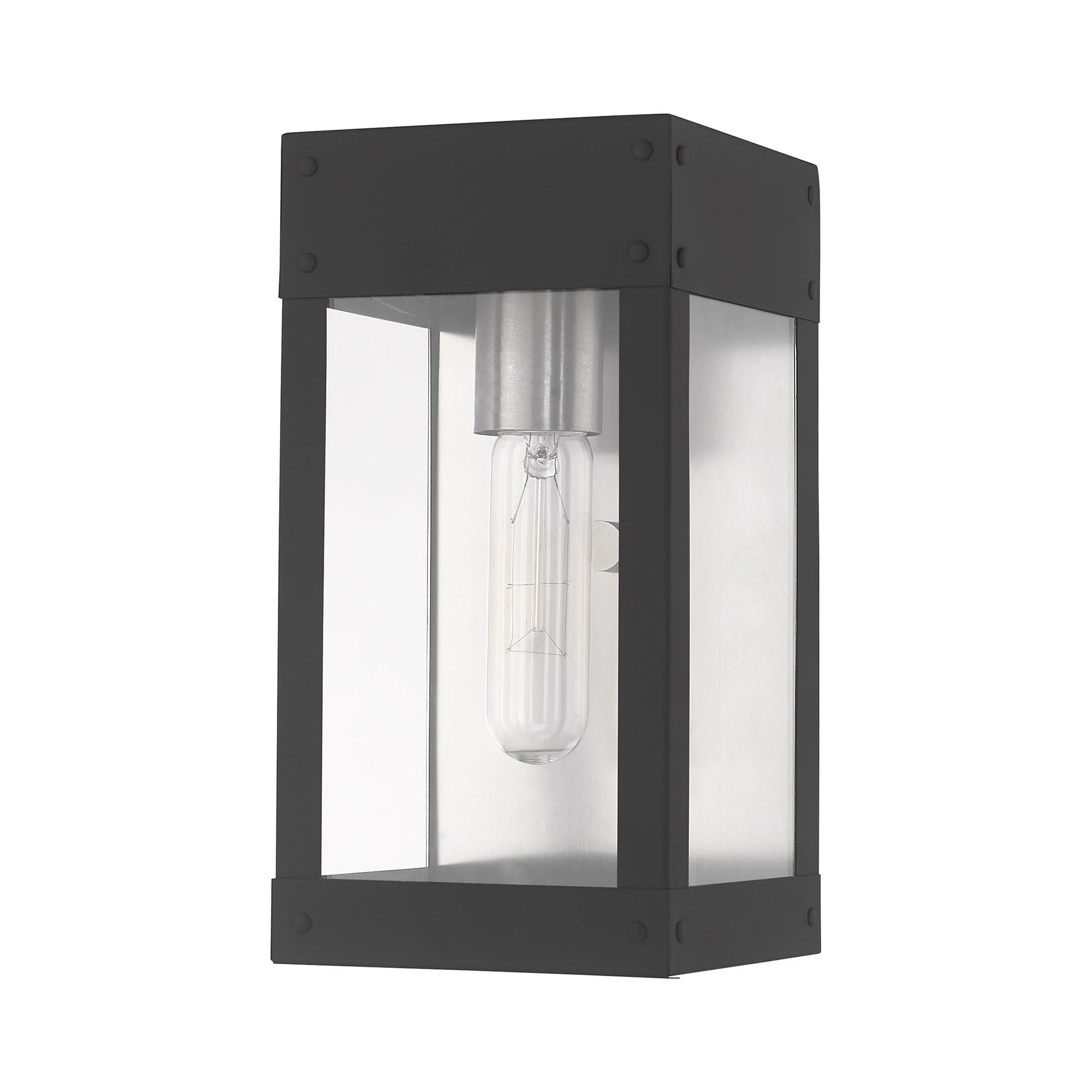 Scandinavian Gray Nickel Outdoor Wall Lantern with Clear Glass